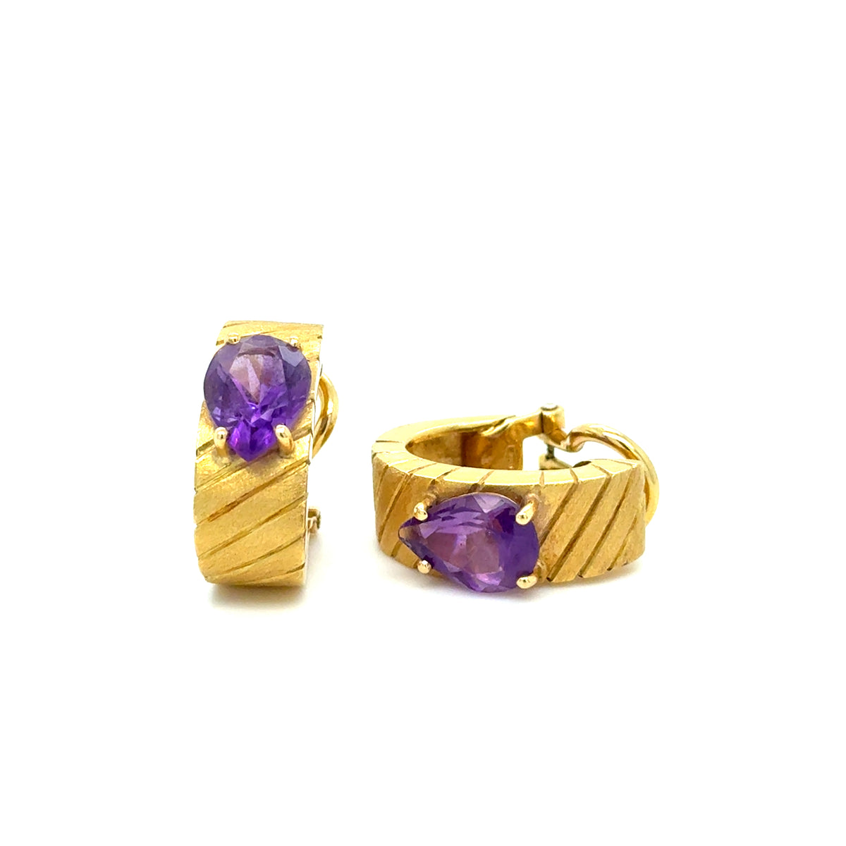 Boucles D'oreilles En Or Jaune 18 Carats Et Améthyste Vintage