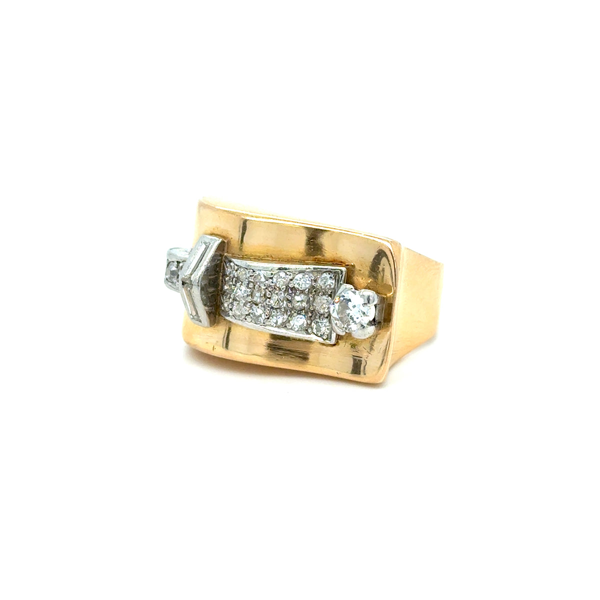 18-Karat Yellow Gold Tank Ring Set With Diamonds