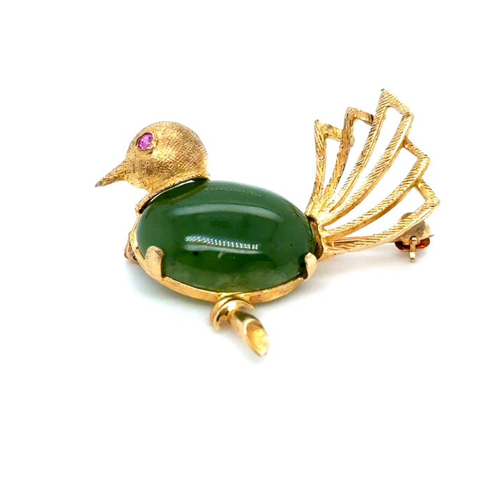Broche Jade Oiseau Vintage Or