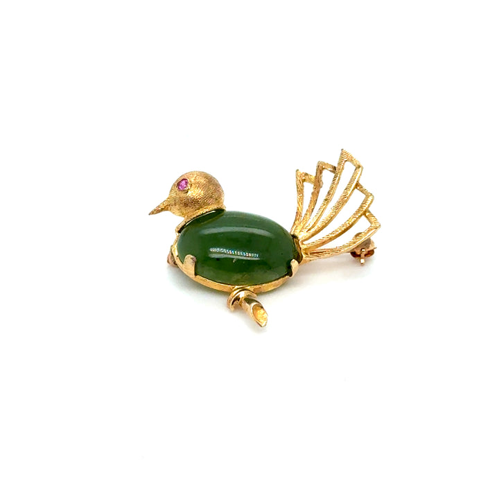 Broche Jade Oiseau Vintage Or