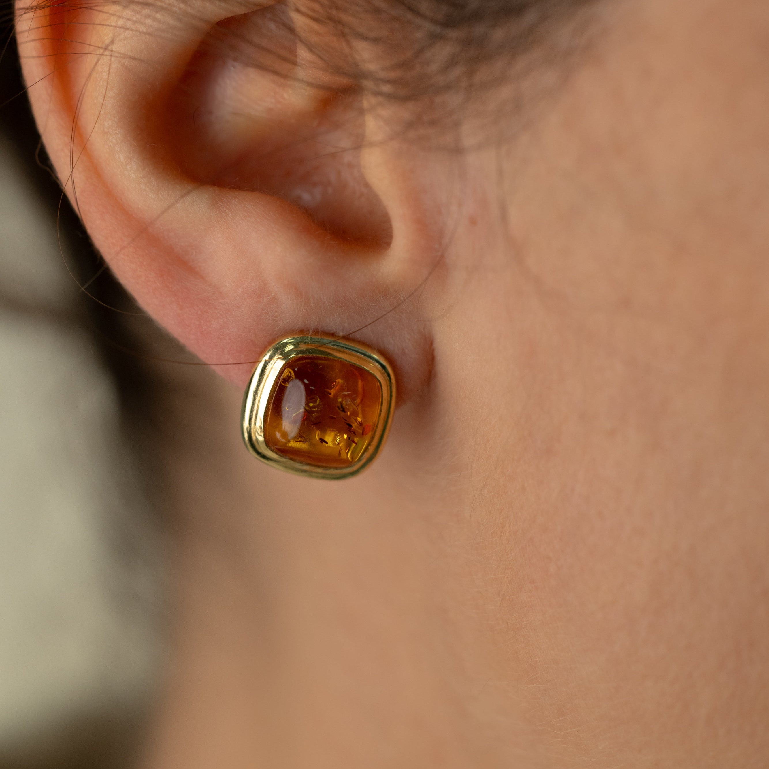 Boucles d'oreilles vintage ambre - Or jaune 18 carats