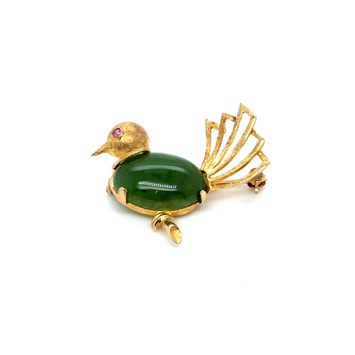 Broche Jade Oiseau Vintage Or