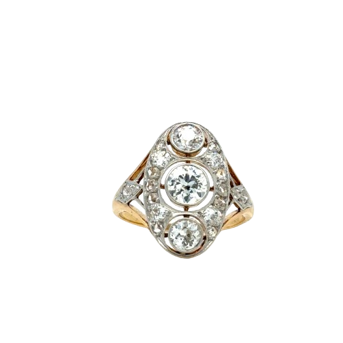 Bague Art Déco en or jaune et blanc sertie de diamants – Époque 1920-1930