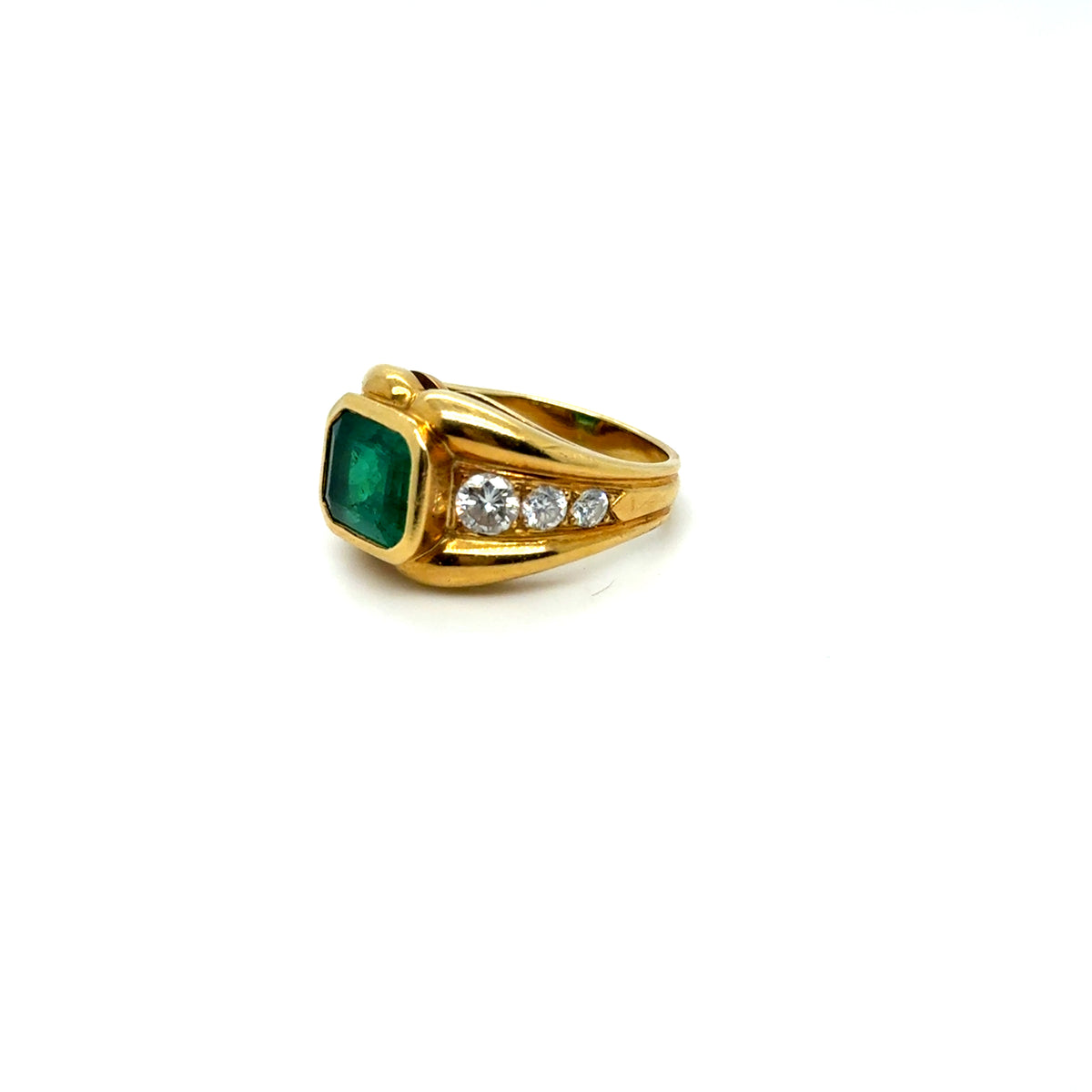 Bague Émeraude et Diamants Vintage Occasion Seconde Main Bijou Femme