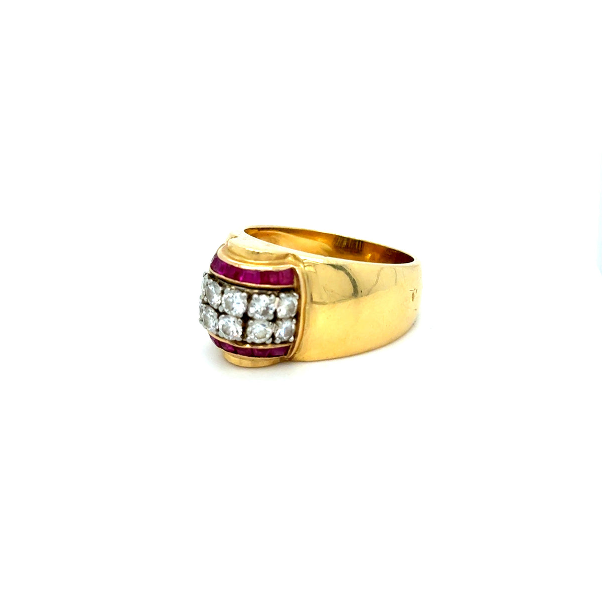 Bague Tank Or Jaune Rubis et Diamants Occasion Seconde Main Bijou