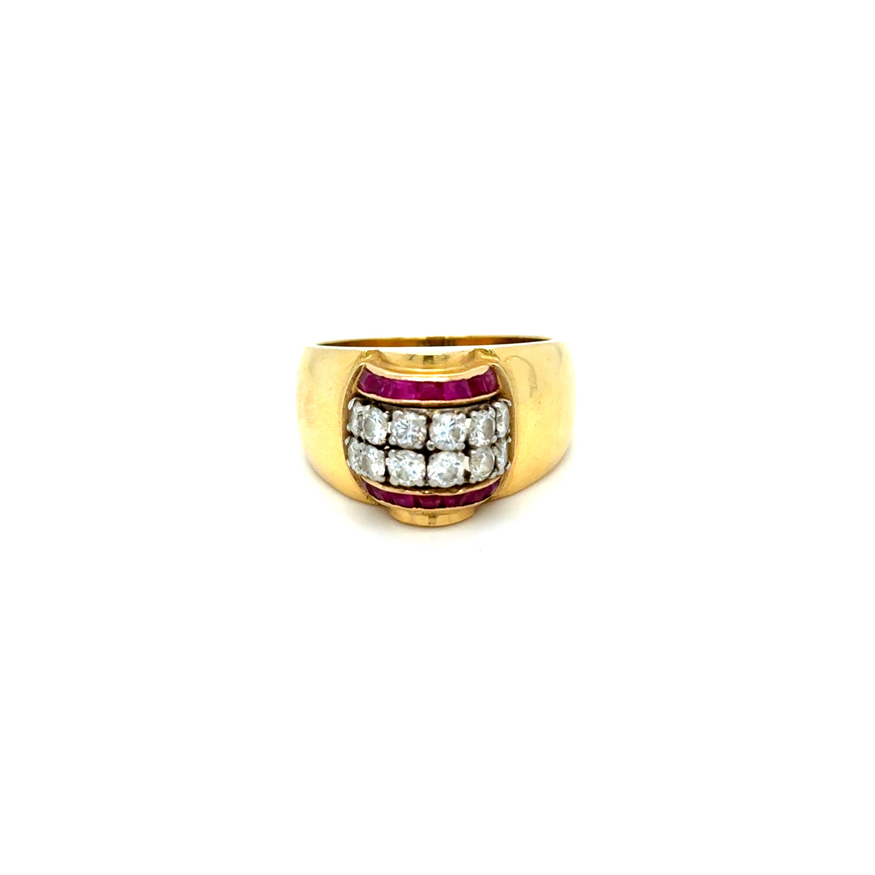 Bague Tank Or Jaune Rubis et Diamants Occasion Seconde Main Bijou