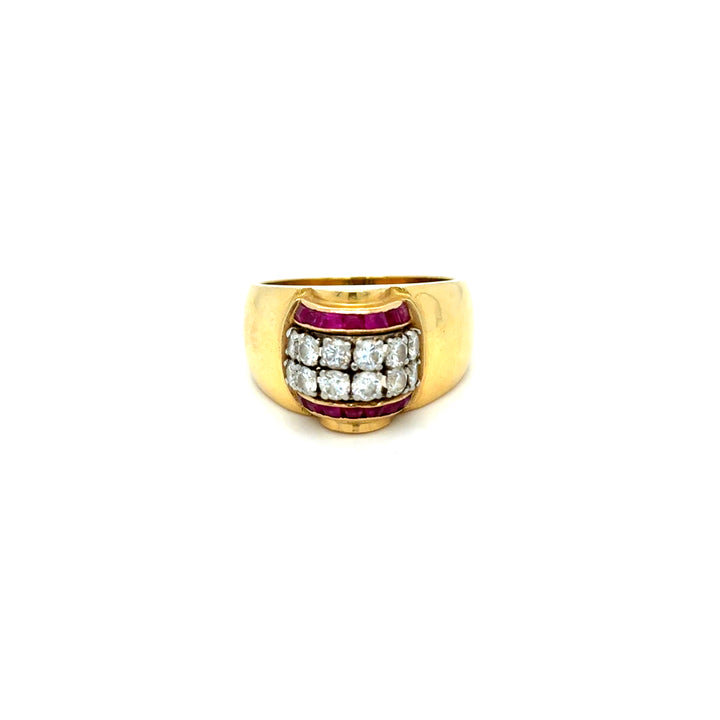 Bague Tank Or Jaune Rubis et Diamants Occasion Seconde Main Bijou