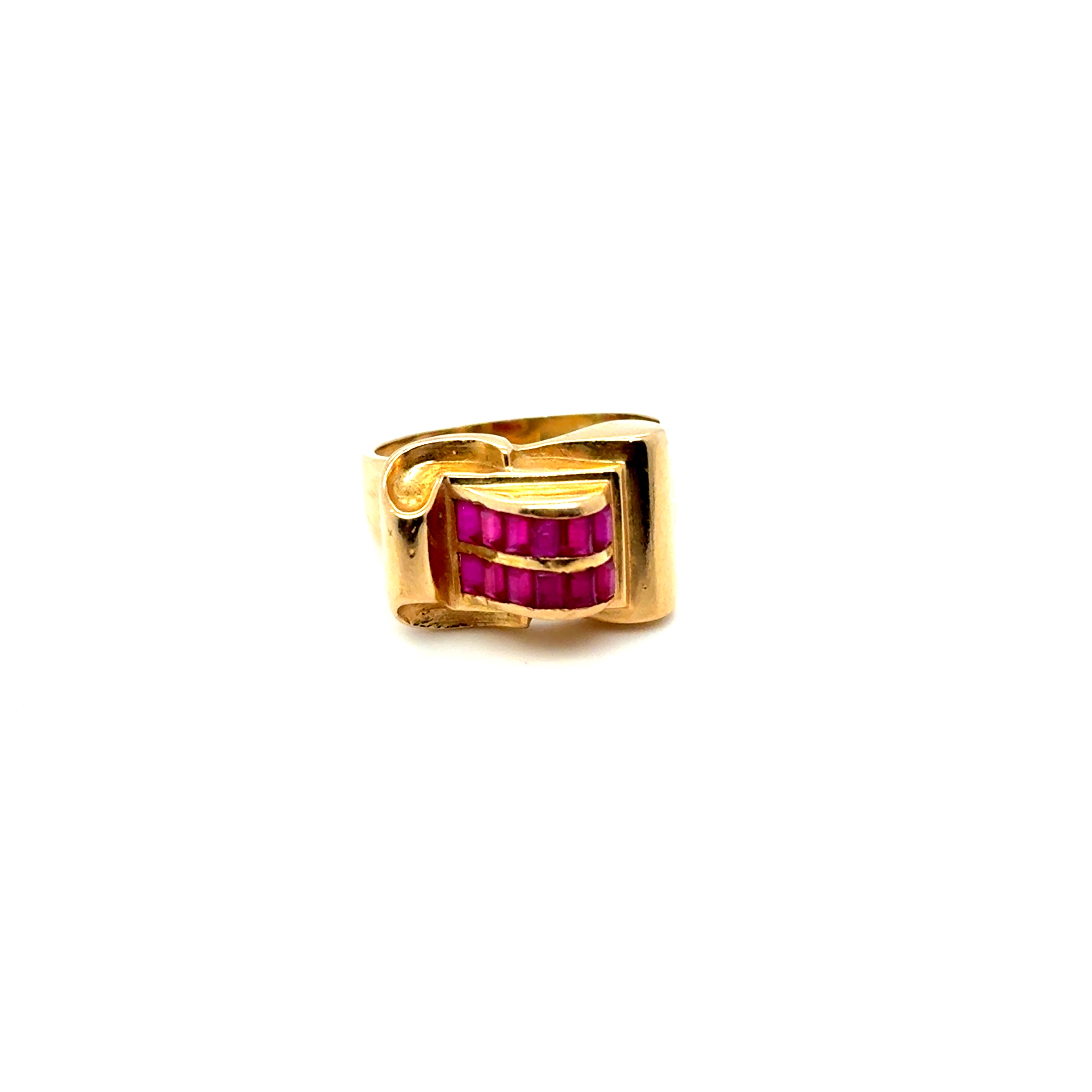 Bague Tank en Or Jaune et Rubis Occasion Seconde Main Bijou Femme