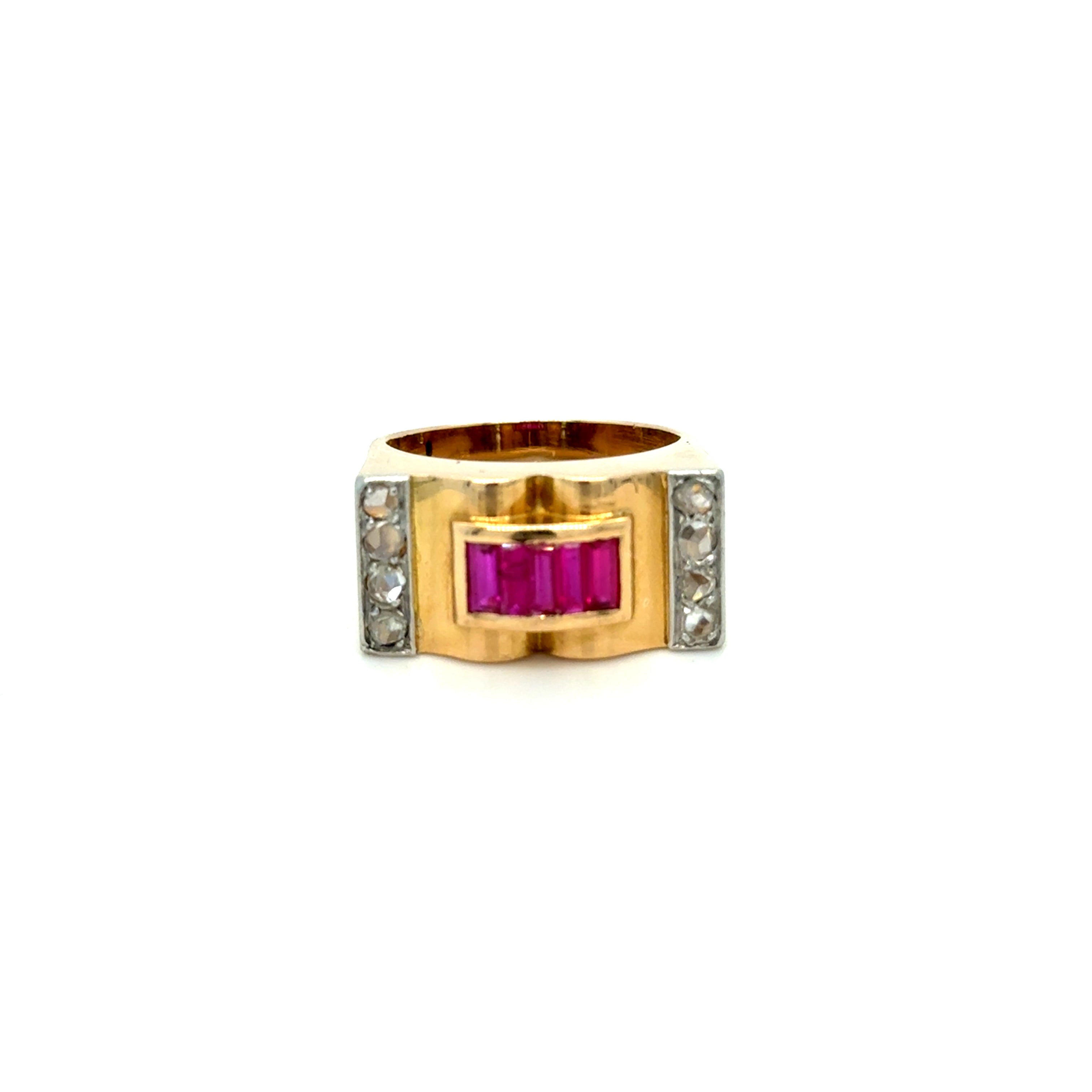 Bague Tank rubis et diamants 1940-1950 Occasion Seconde Main Luxe