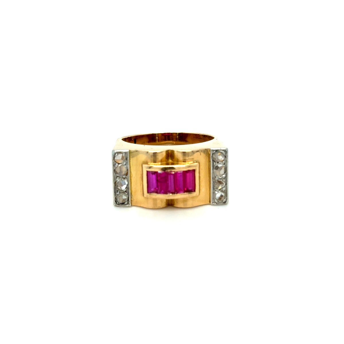Bague Tank rubis et diamants 1940-1950 Occasion Seconde Main Luxe