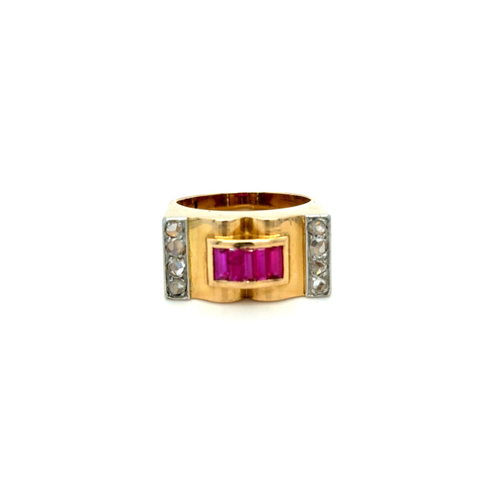 Bague Tank rubis et diamants 1940-1950 Occasion Seconde Main Luxe
