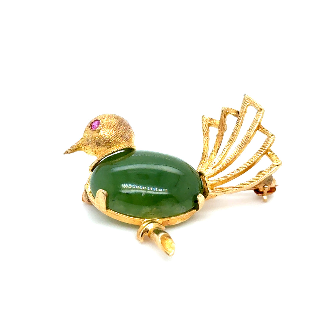 Broche Jade Oiseau Vintage Or