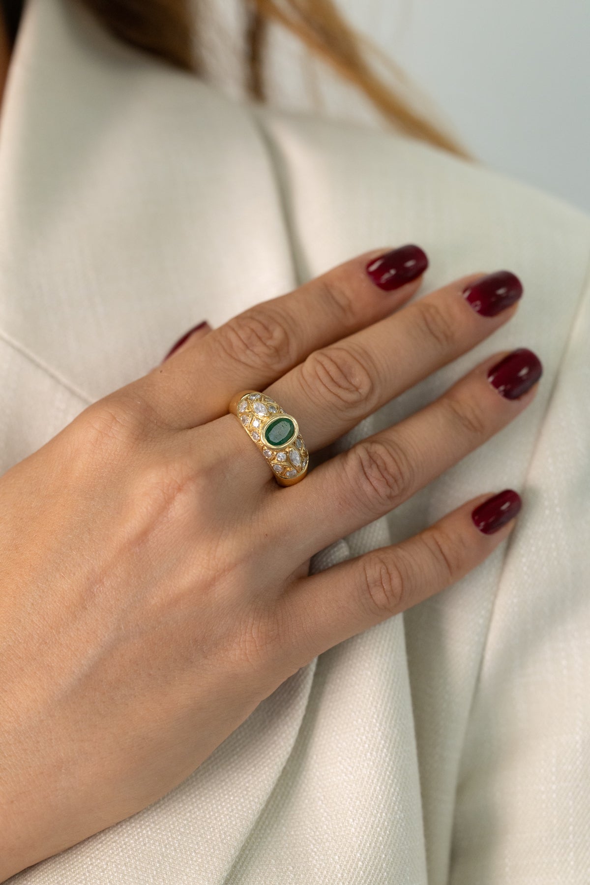 Vintage Yellow Gold, Emerald, and Diamond Ring