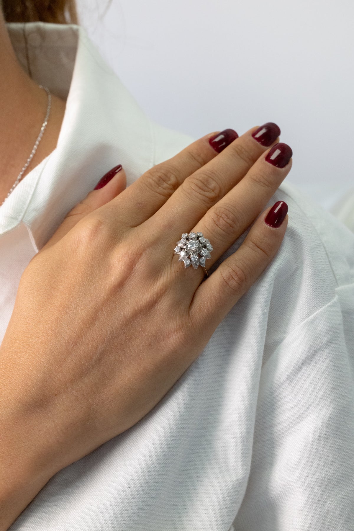 Bague Fleur Vintage En Or Blanc Et Diamants