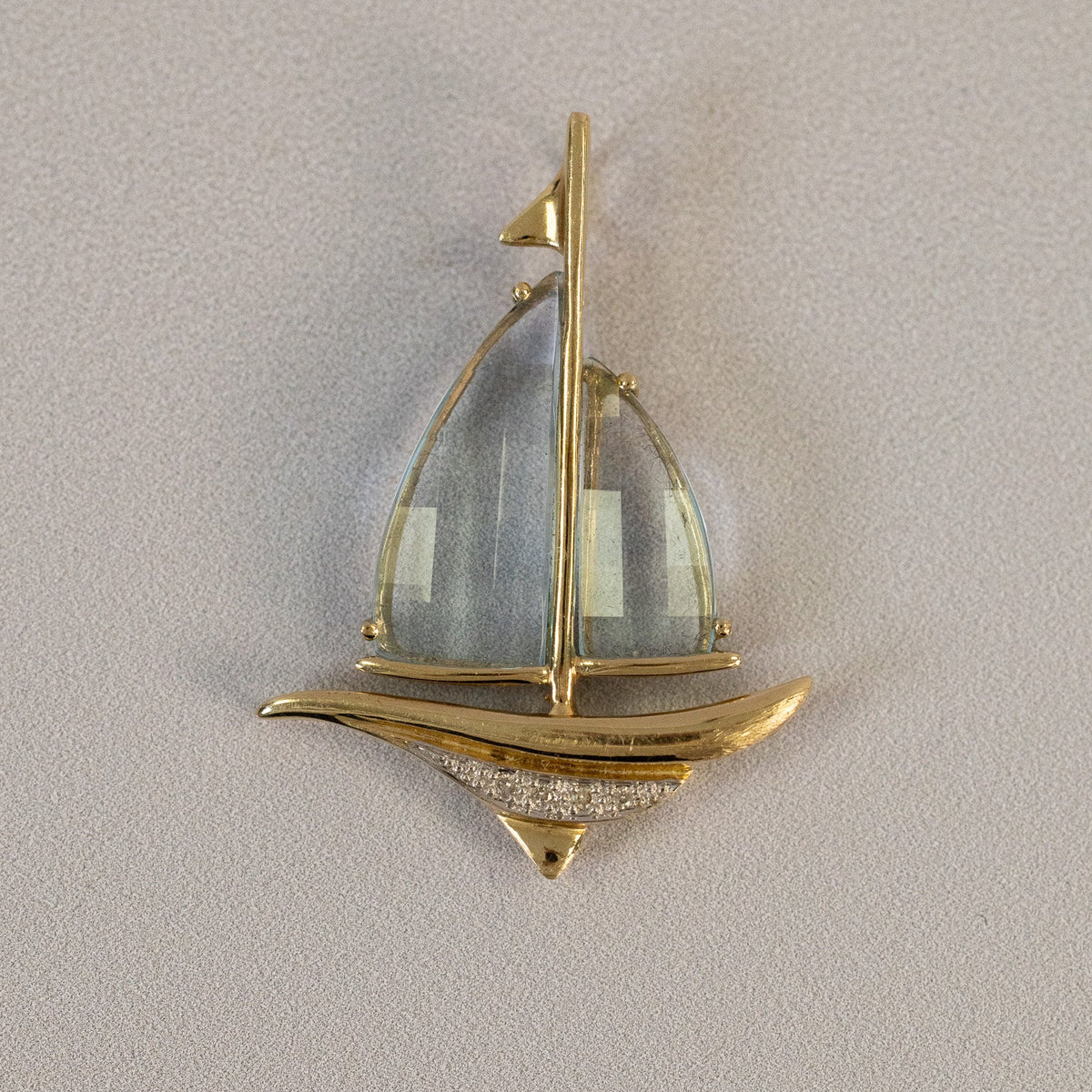 Pendentif Voilier Vintage Aigue-Marine Or Jaune 14k