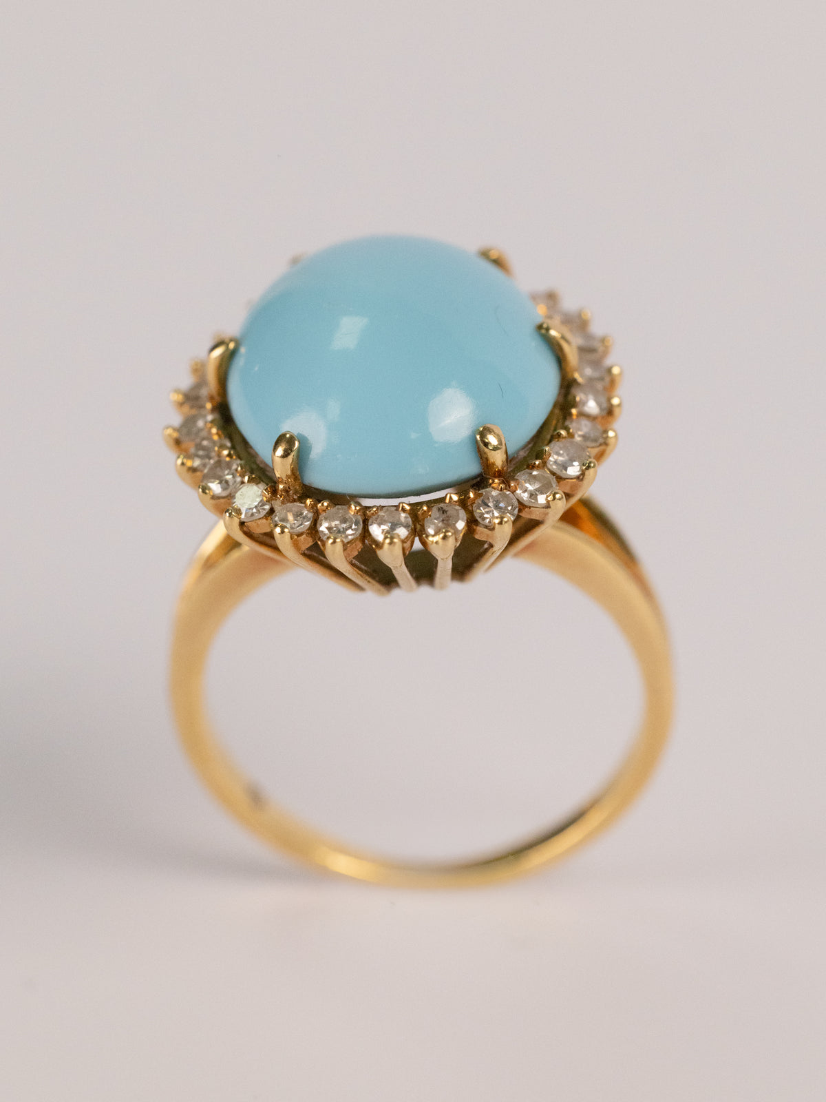 Bague Vintage En Or Jaune, Turquoise Et Diamants