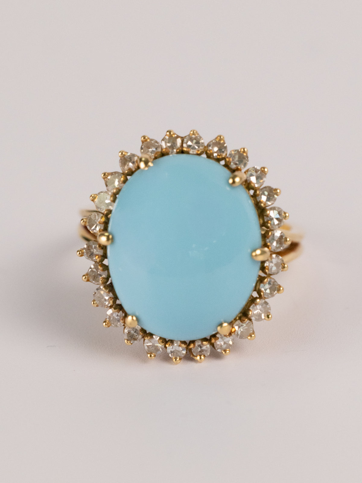 Bague Vintage En Or Jaune, Turquoise Et Diamants