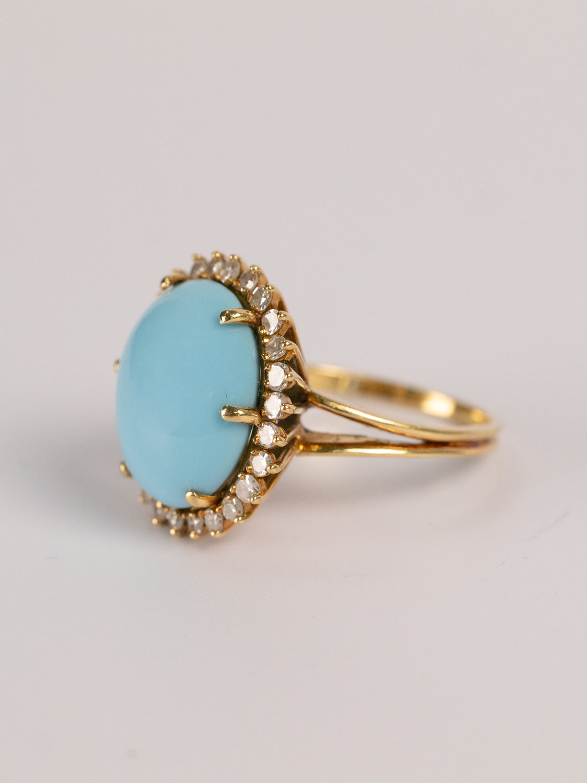 Bague Vintage En Or Jaune, Turquoise Et Diamants