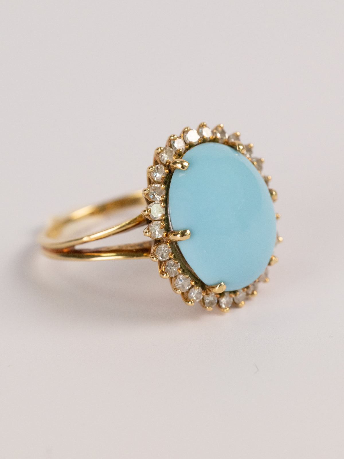 Bague Vintage En Or Jaune, Turquoise Et Diamants