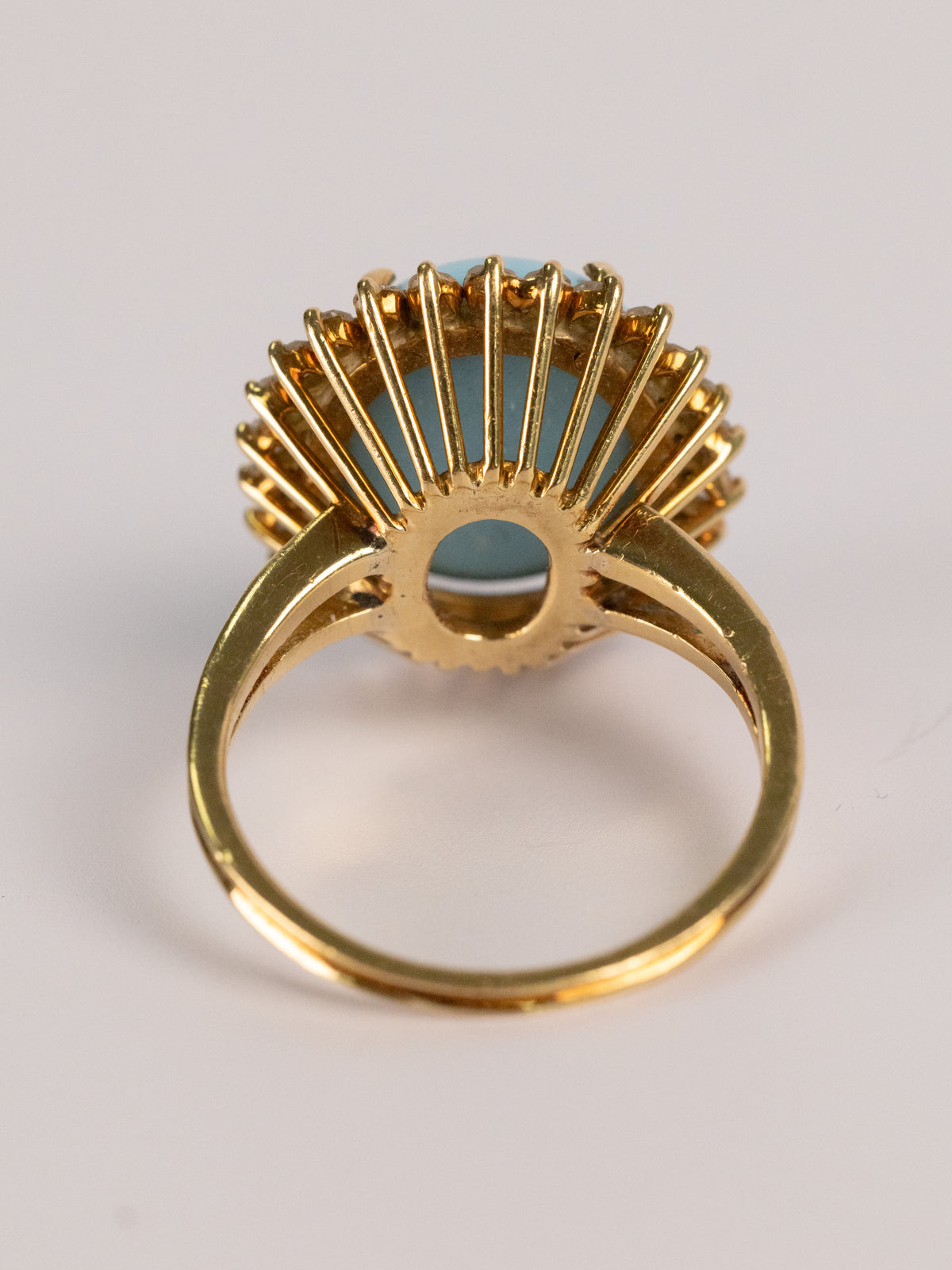 Bague Vintage En Or Jaune, Turquoise Et Diamants