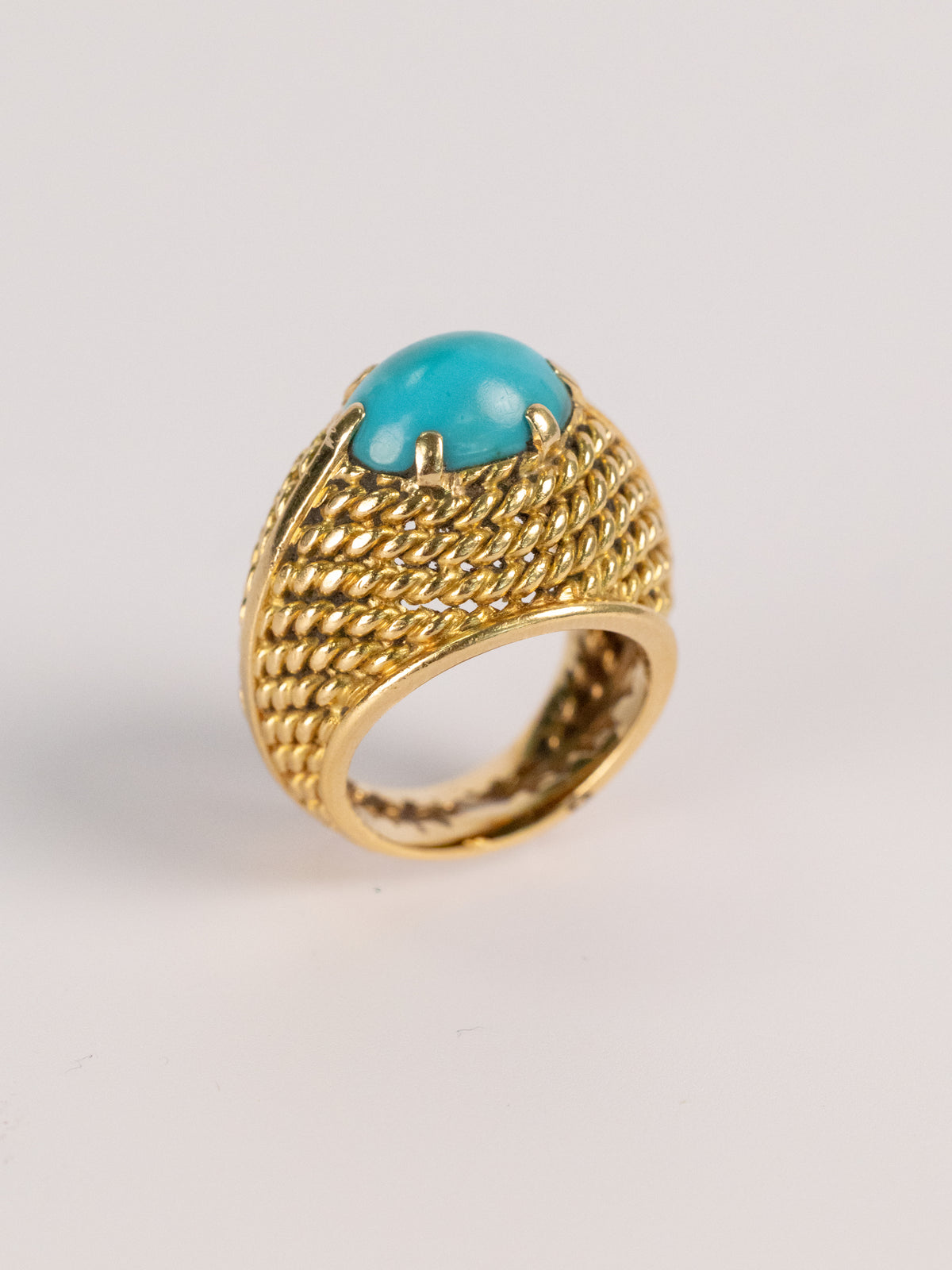 Bague Vintage En Or Jaune Et Turquoise