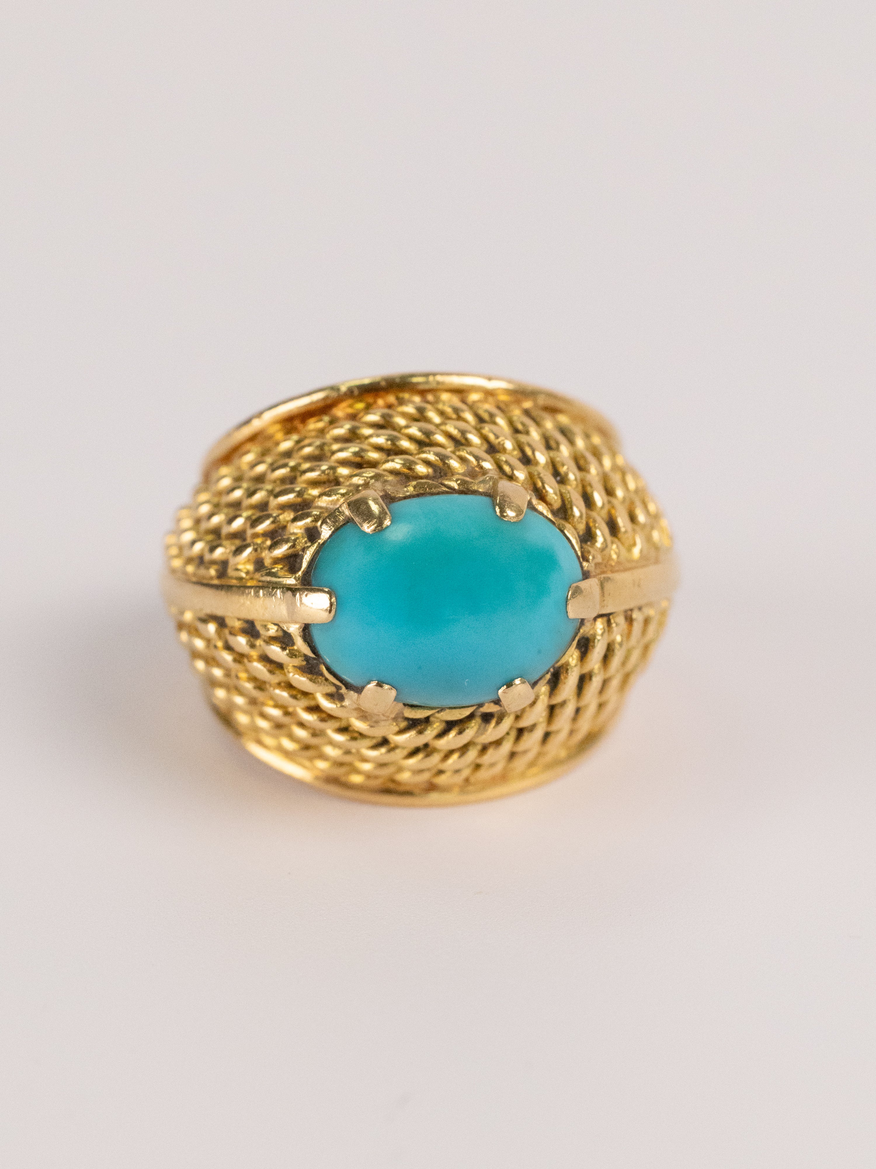 Bague Vintage En Or Jaune Et Turquoise