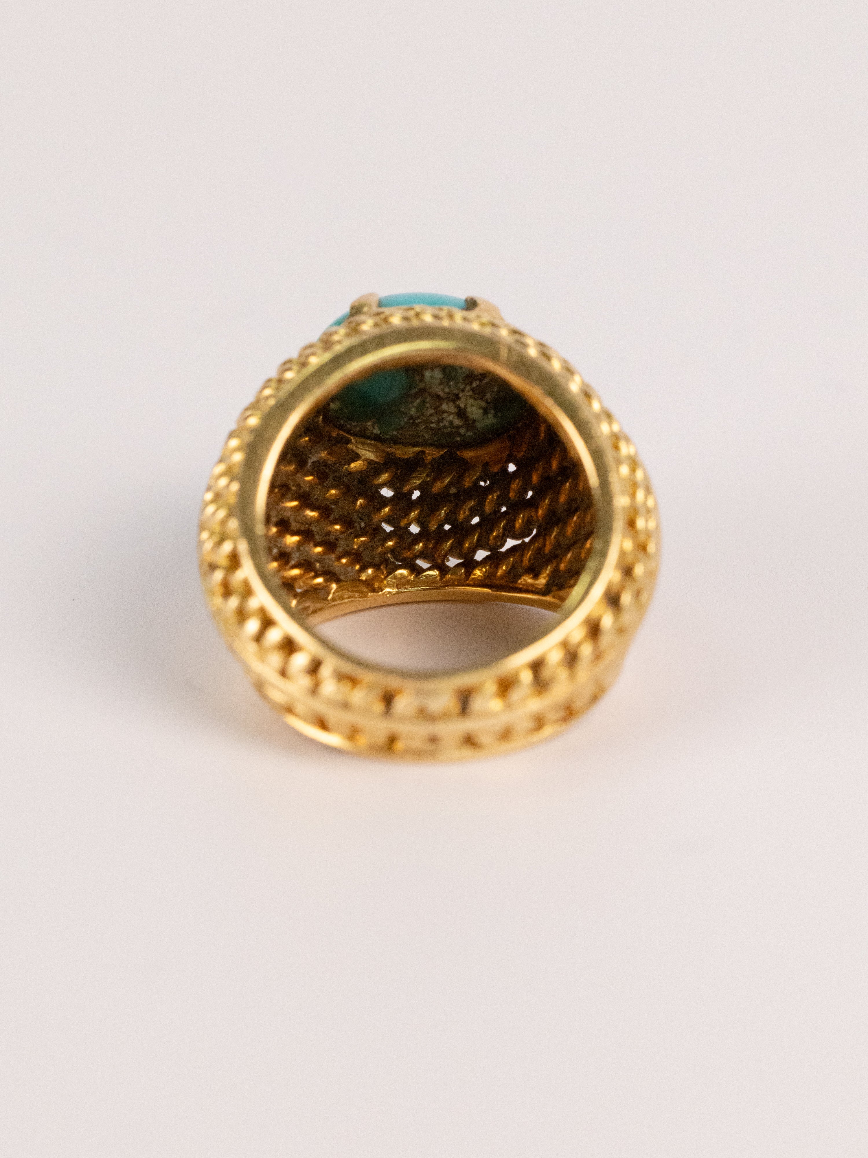 Bague Vintage En Or Jaune Et Turquoise