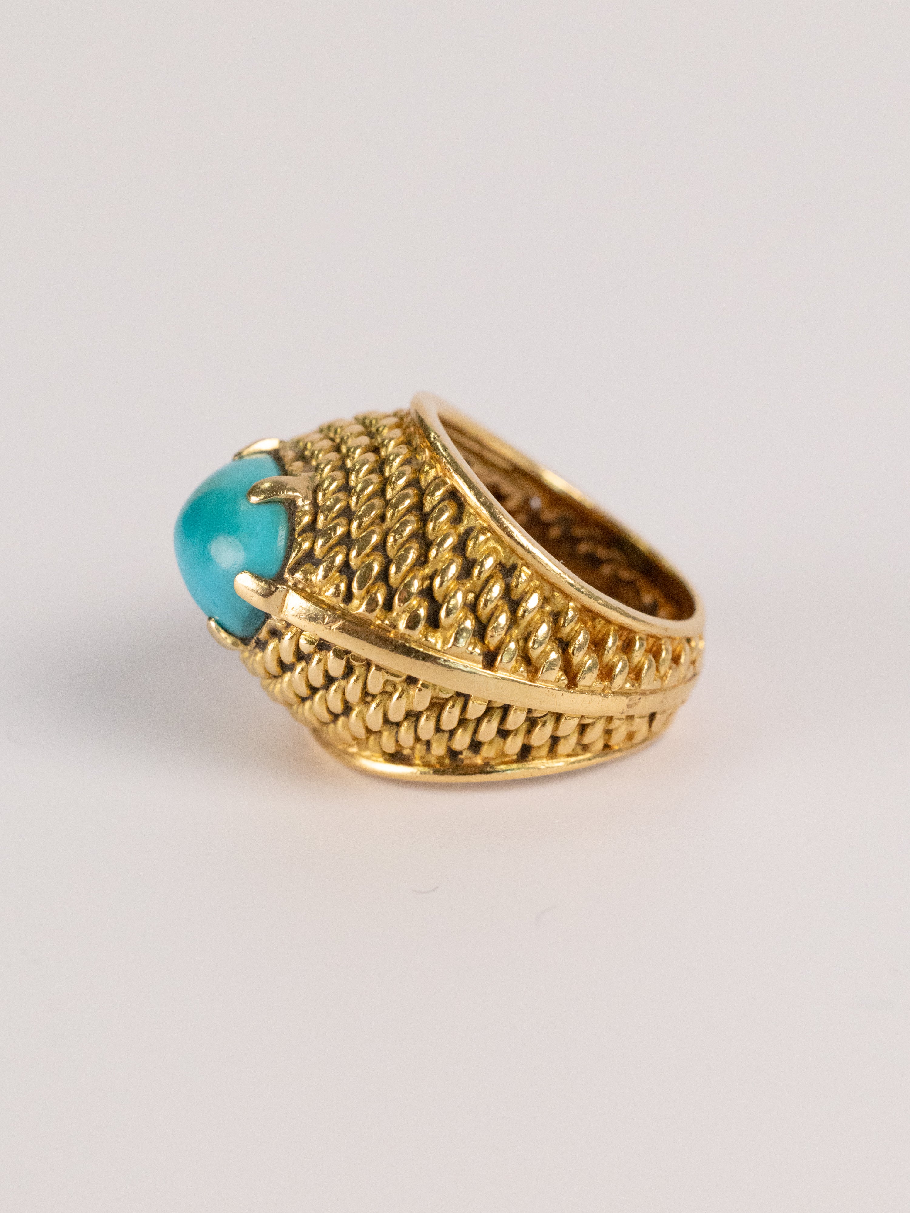 Bague Vintage En Or Jaune Et Turquoise