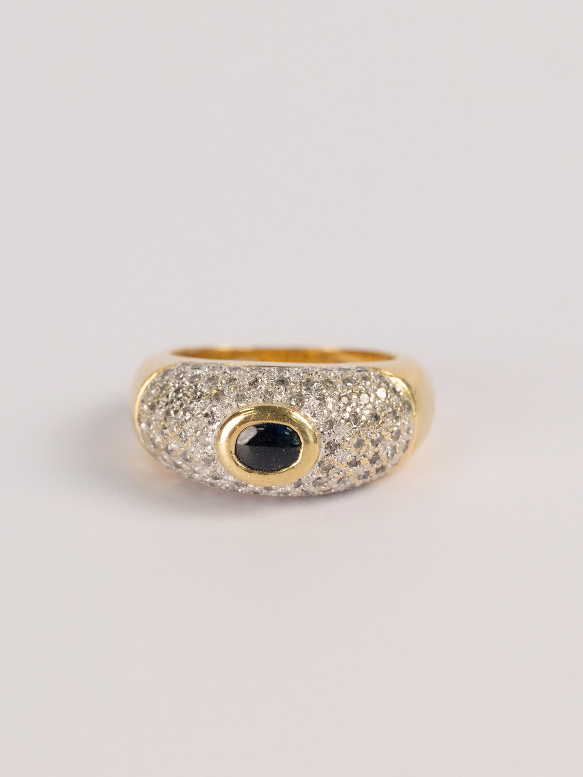 Bague Vintage En Or Jaune, Saphir Et Diamants