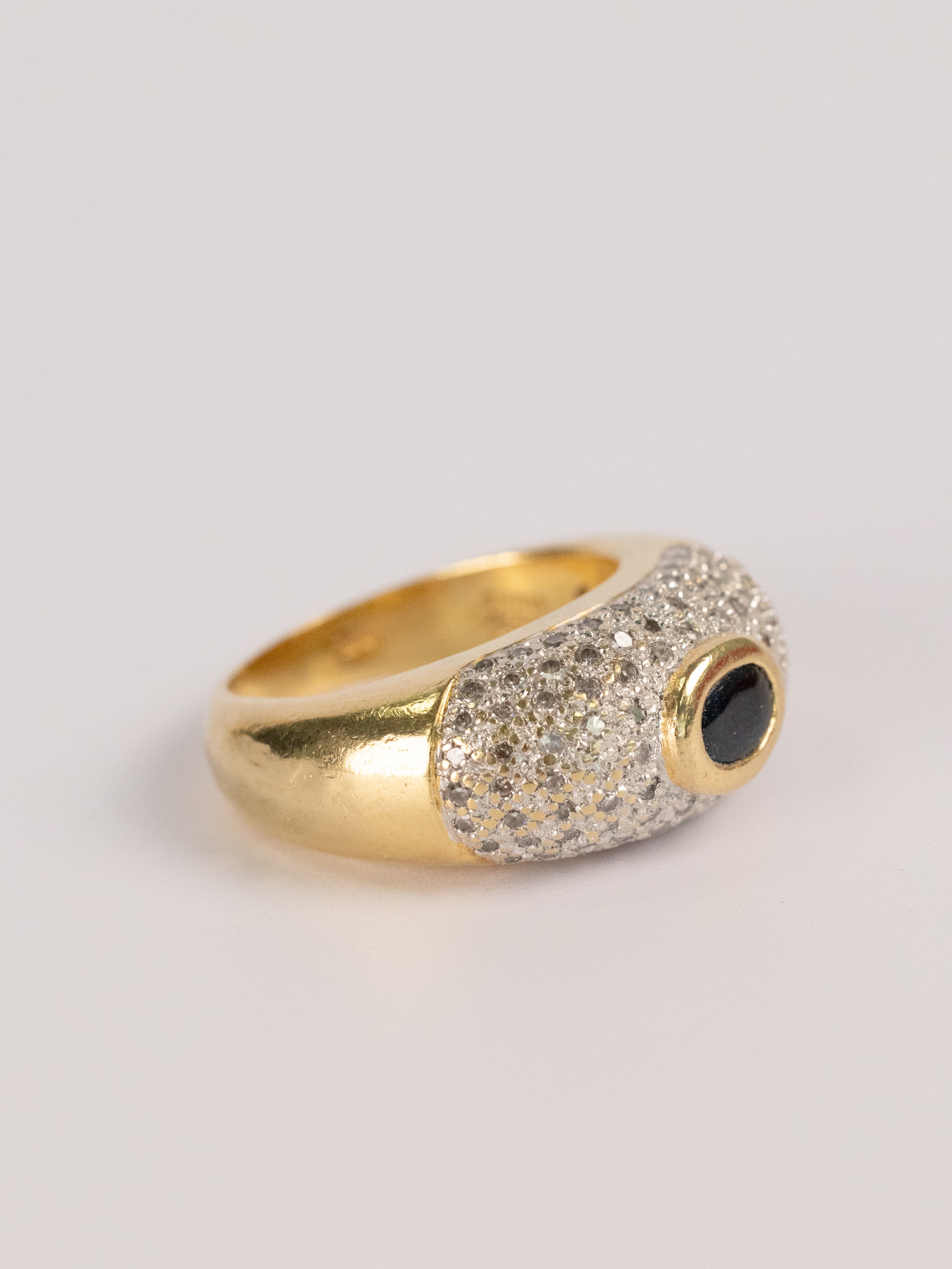 Bague Vintage En Or Jaune, Saphir Et Diamants