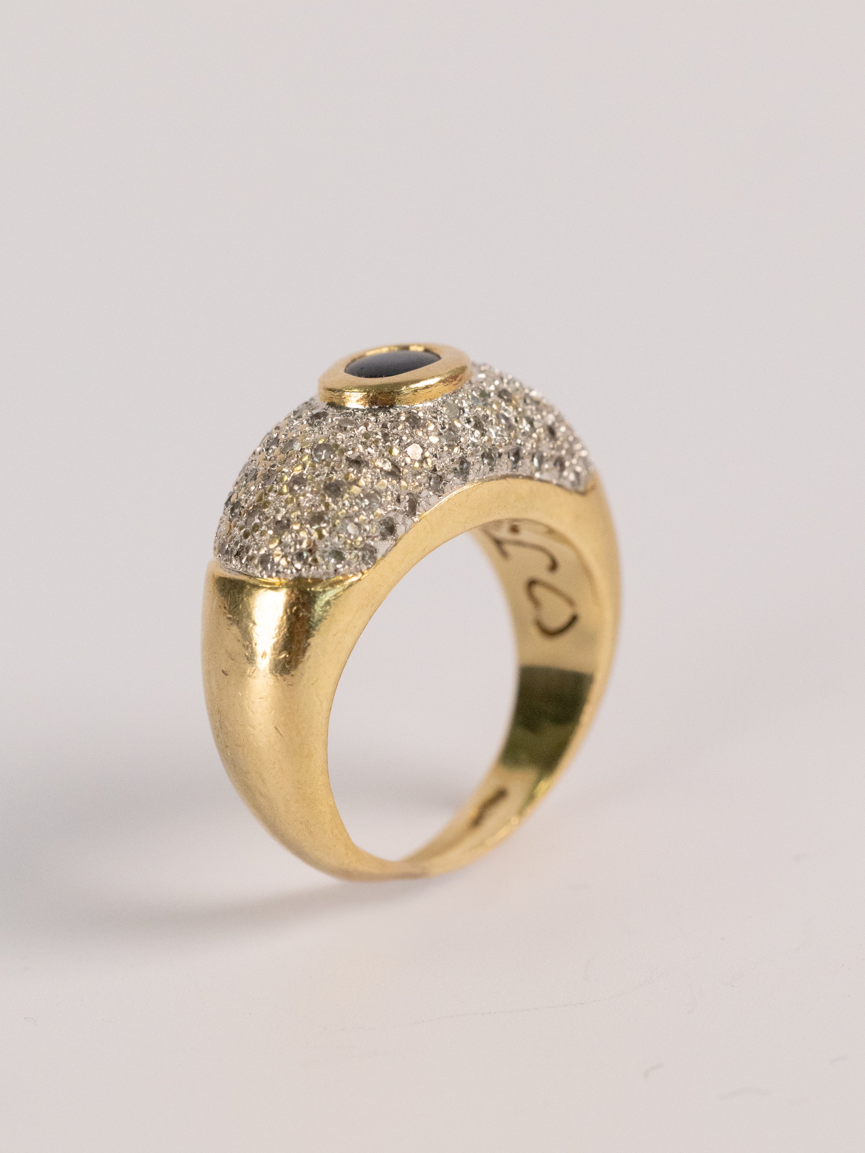 Bague Vintage En Or Jaune, Saphir Et Diamants