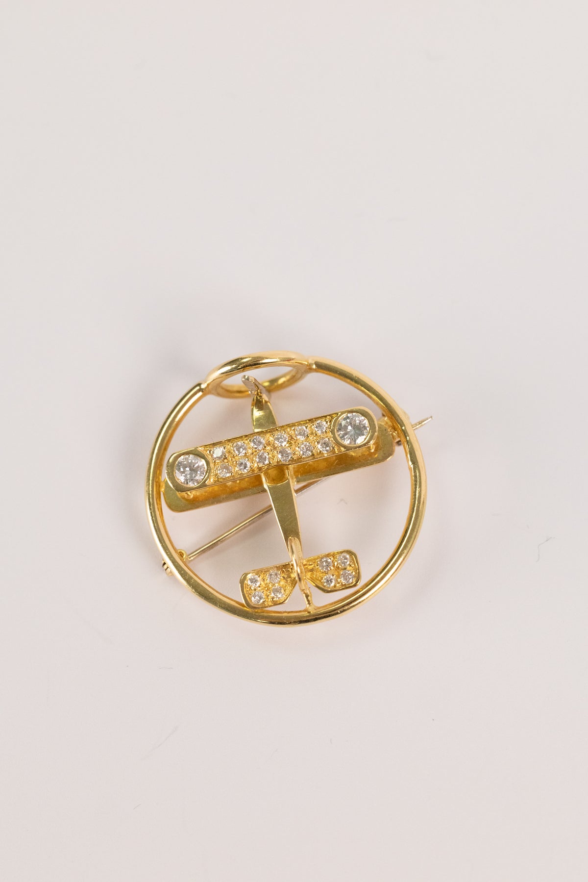 Broche Avion Des Années 1940 En Or Jaune Et Diamants