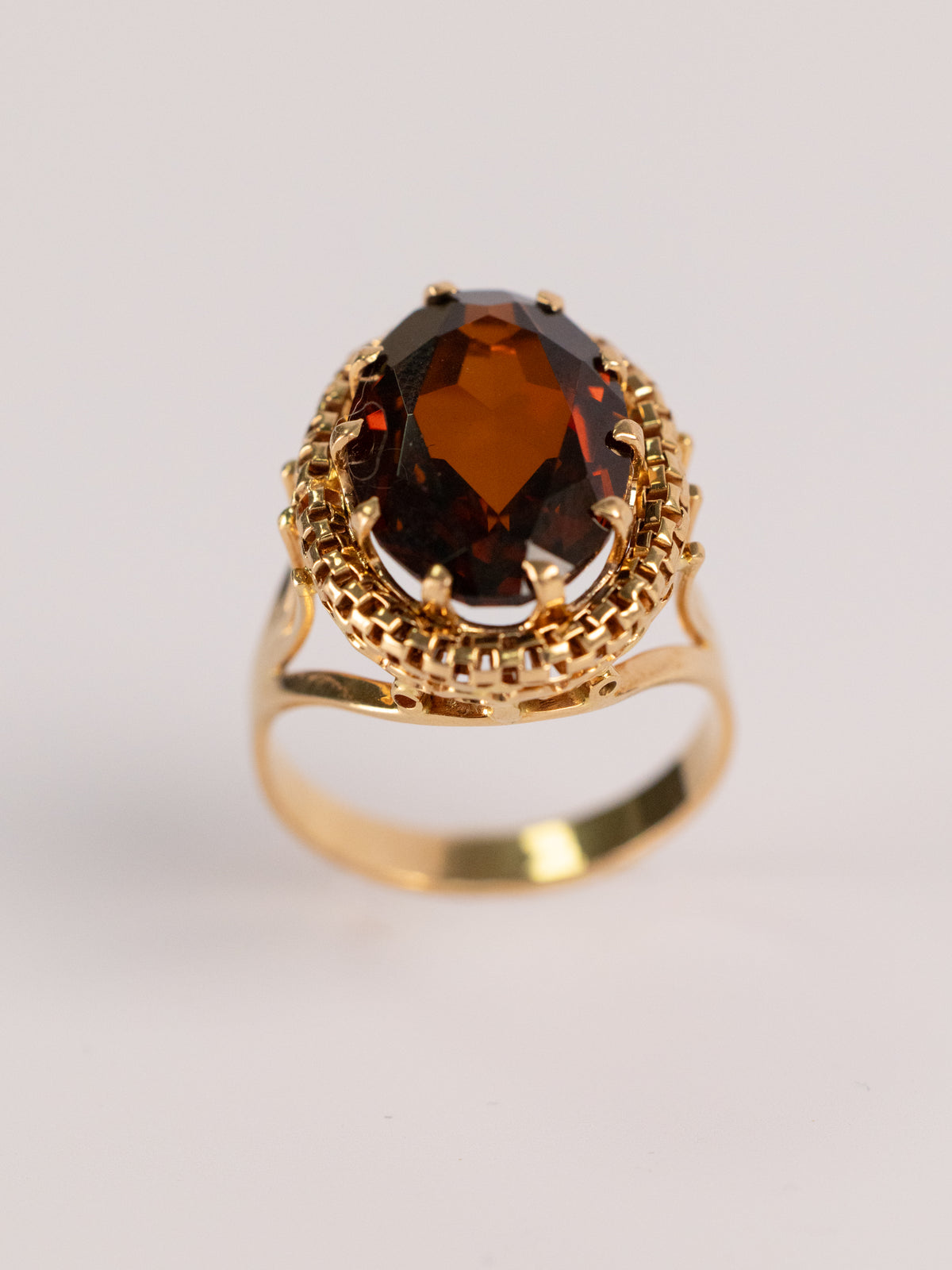 Bague Vintage En Or Jaune Et Ambre