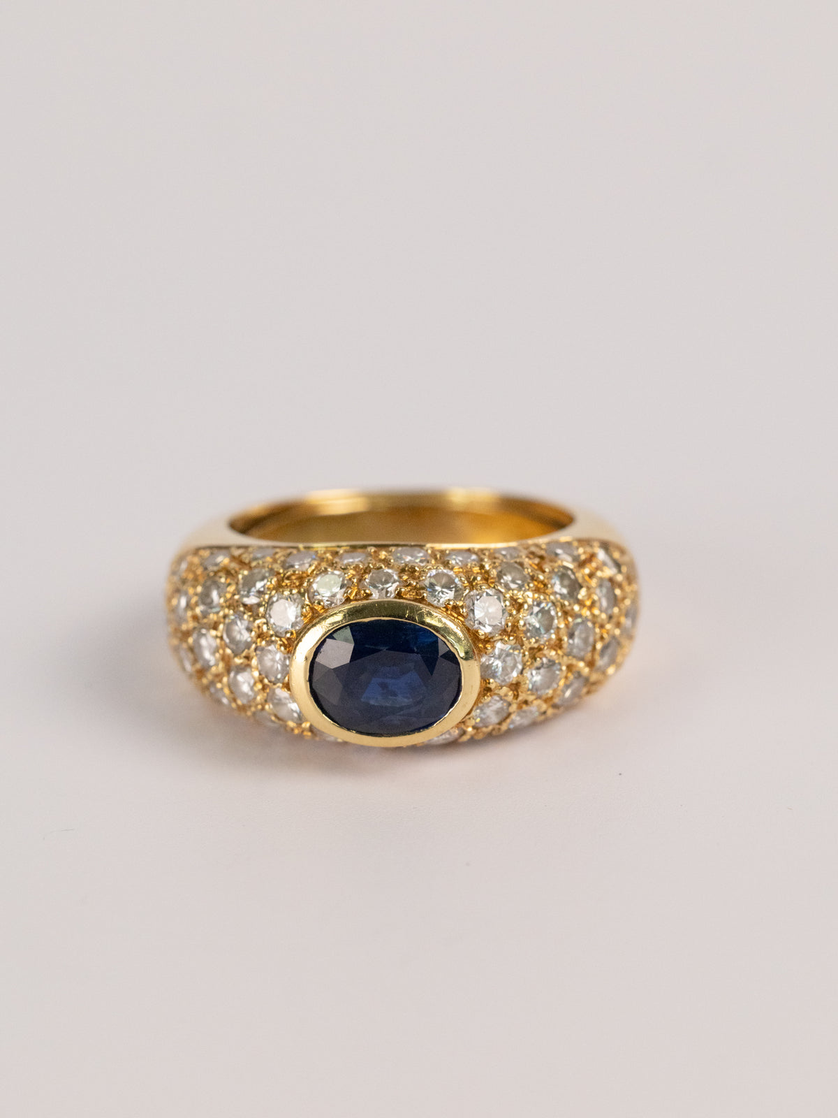 Bague Vintage En Or Jaune, Saphir Et Diamants