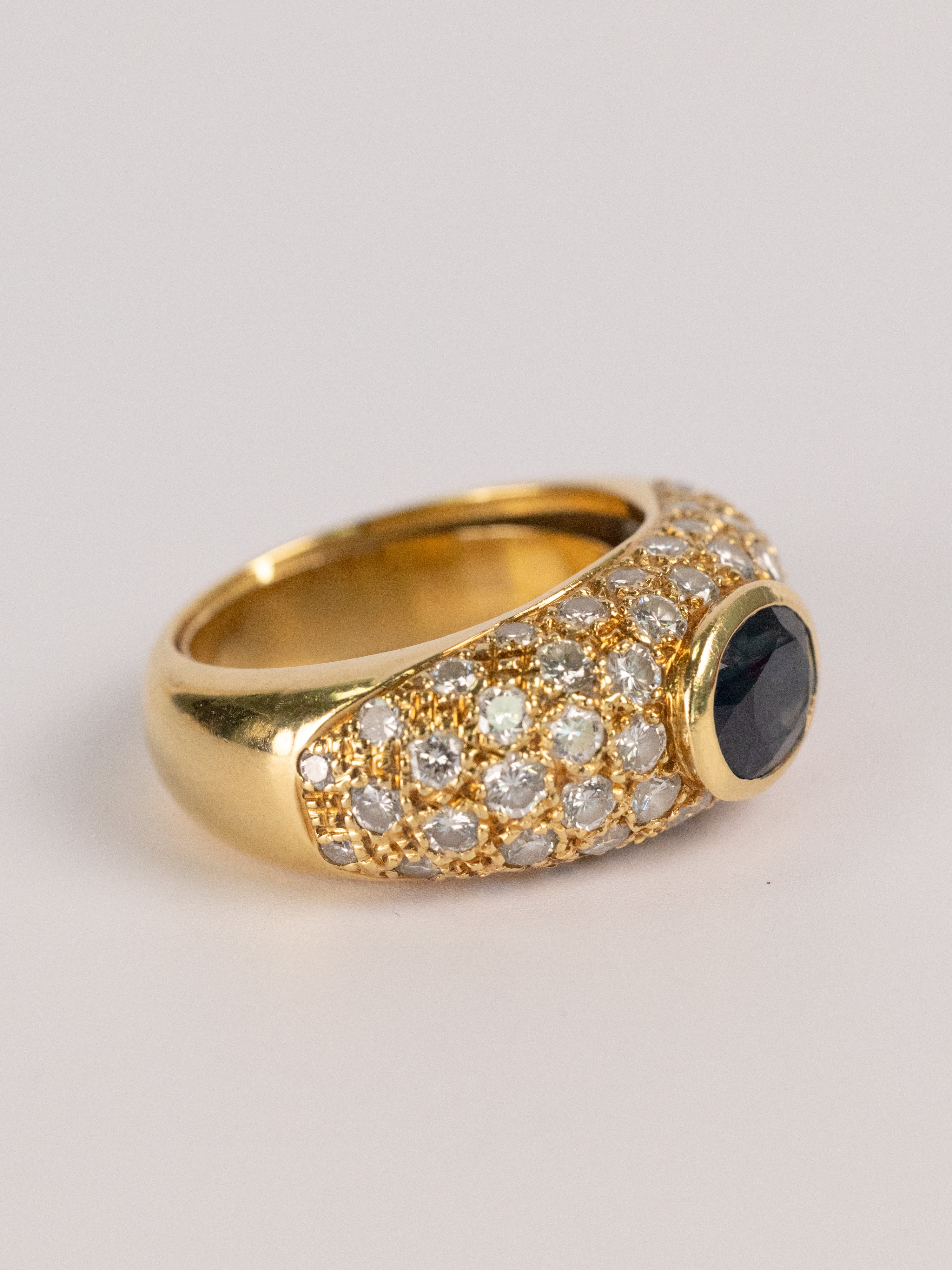 Bague Vintage En Or Jaune, Saphir Et Diamants