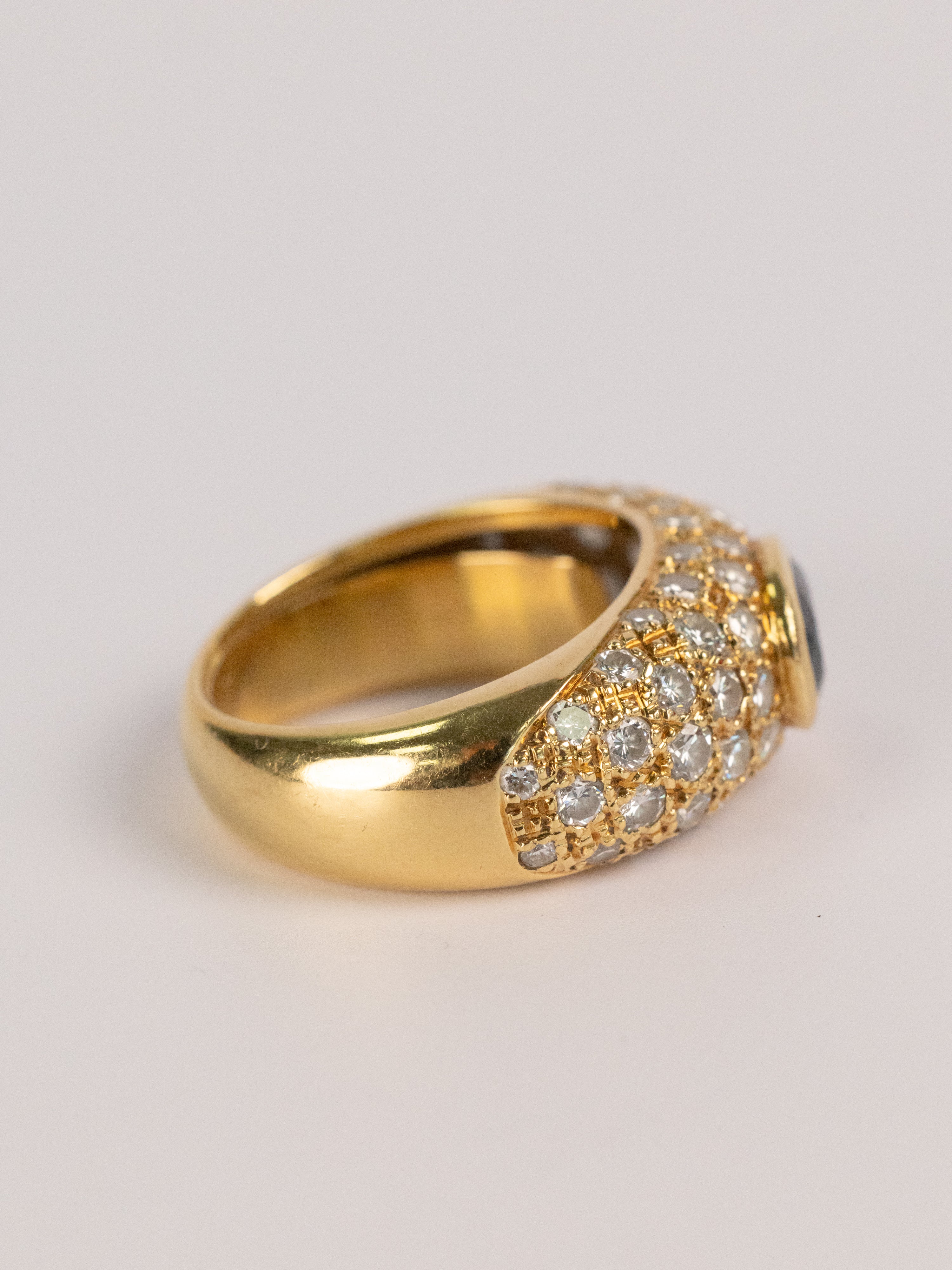 Bague Vintage En Or Jaune, Saphir Et Diamants