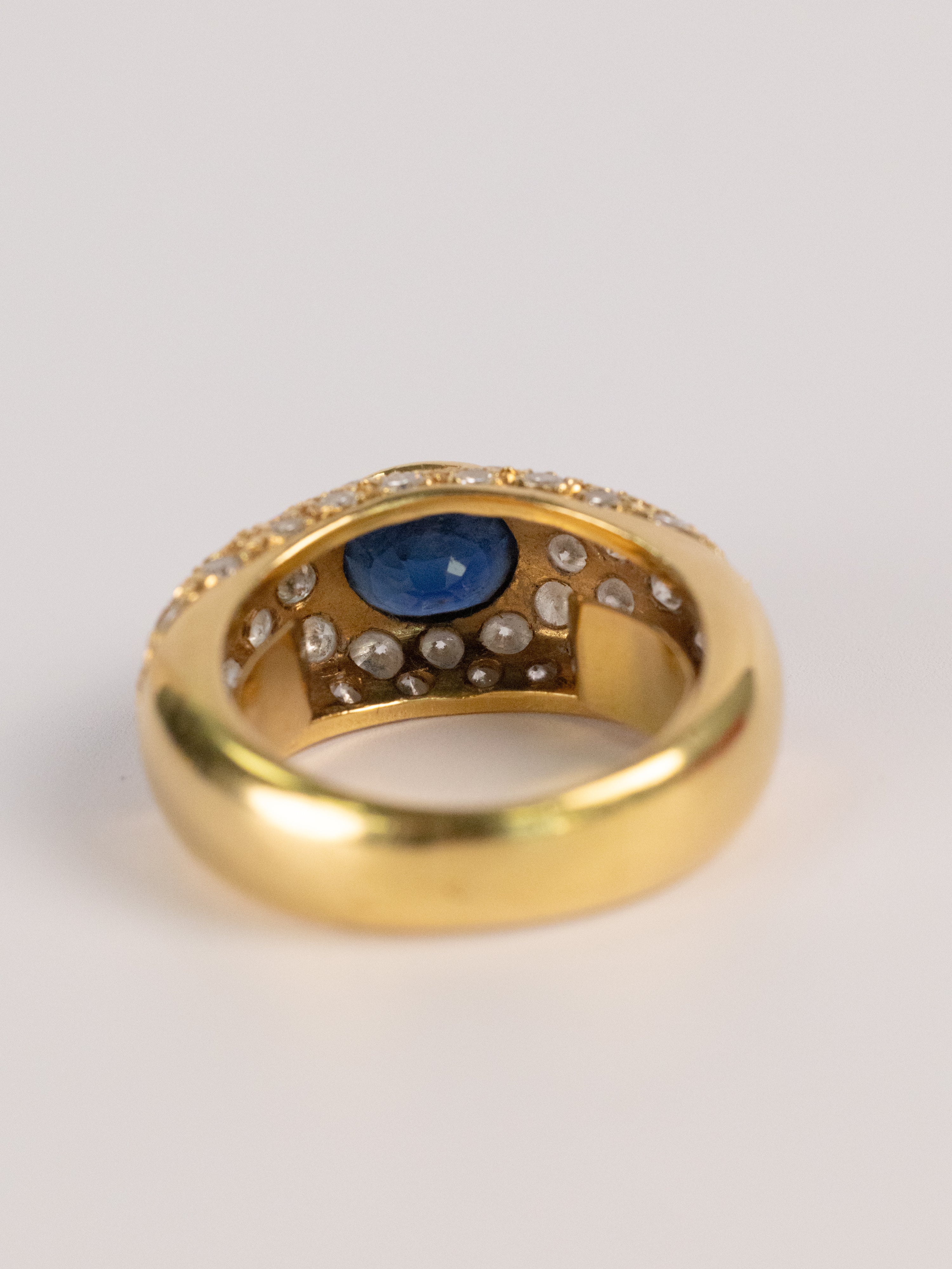 Bague Vintage En Or Jaune, Saphir Et Diamants