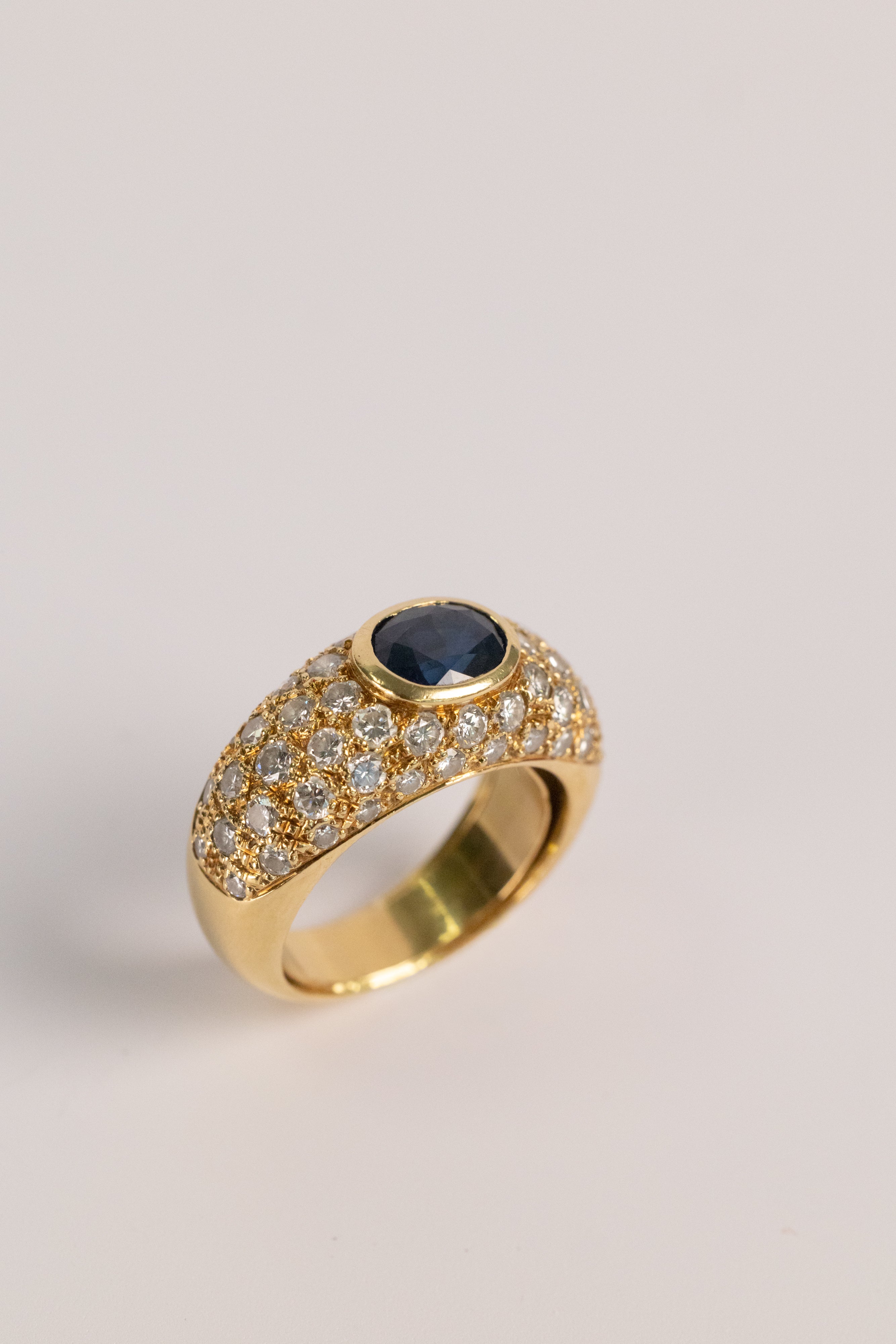 Bague Vintage En Or Jaune, Saphir Et Diamants