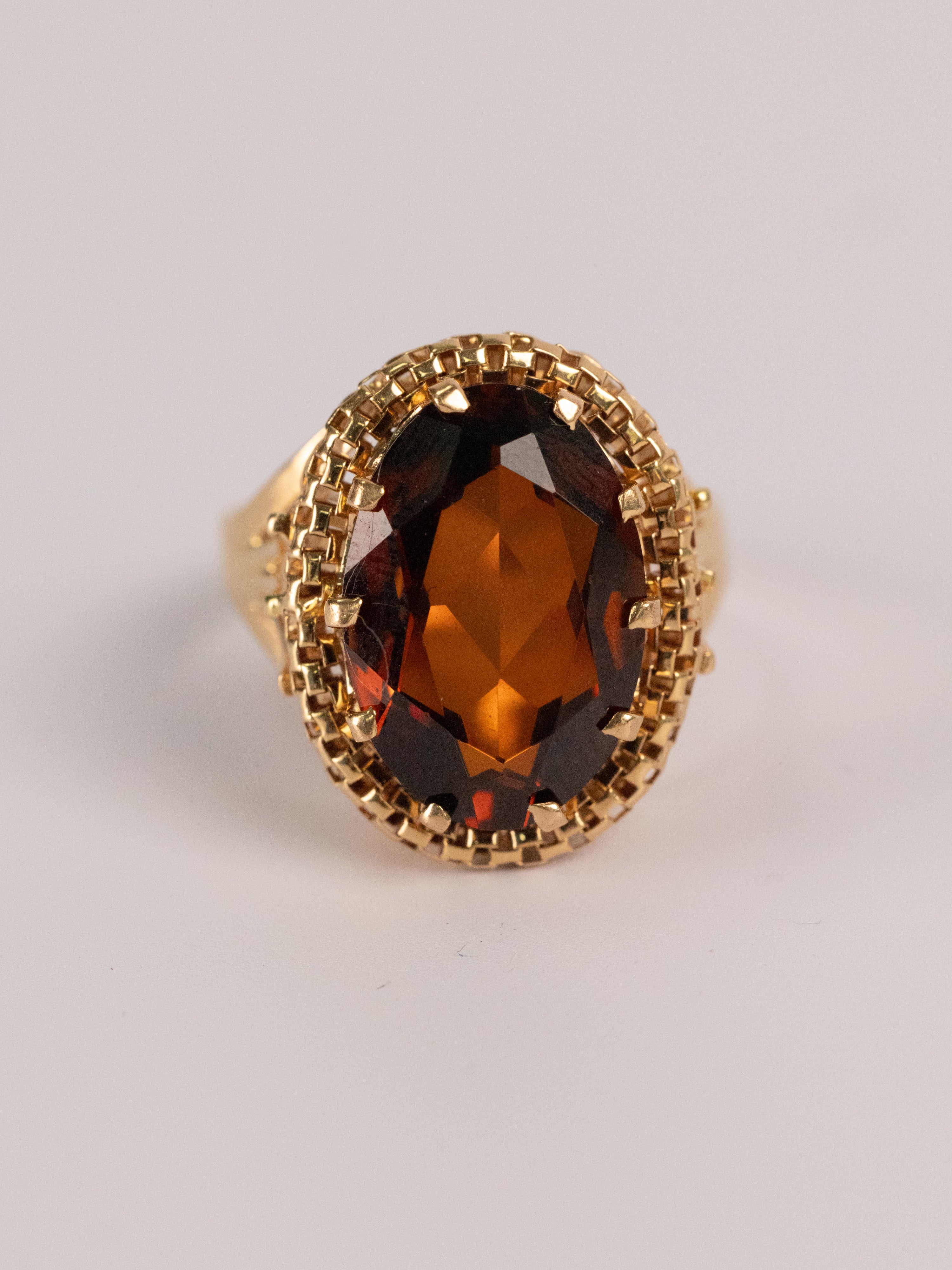 Bague Vintage En Or Jaune Et Ambre
