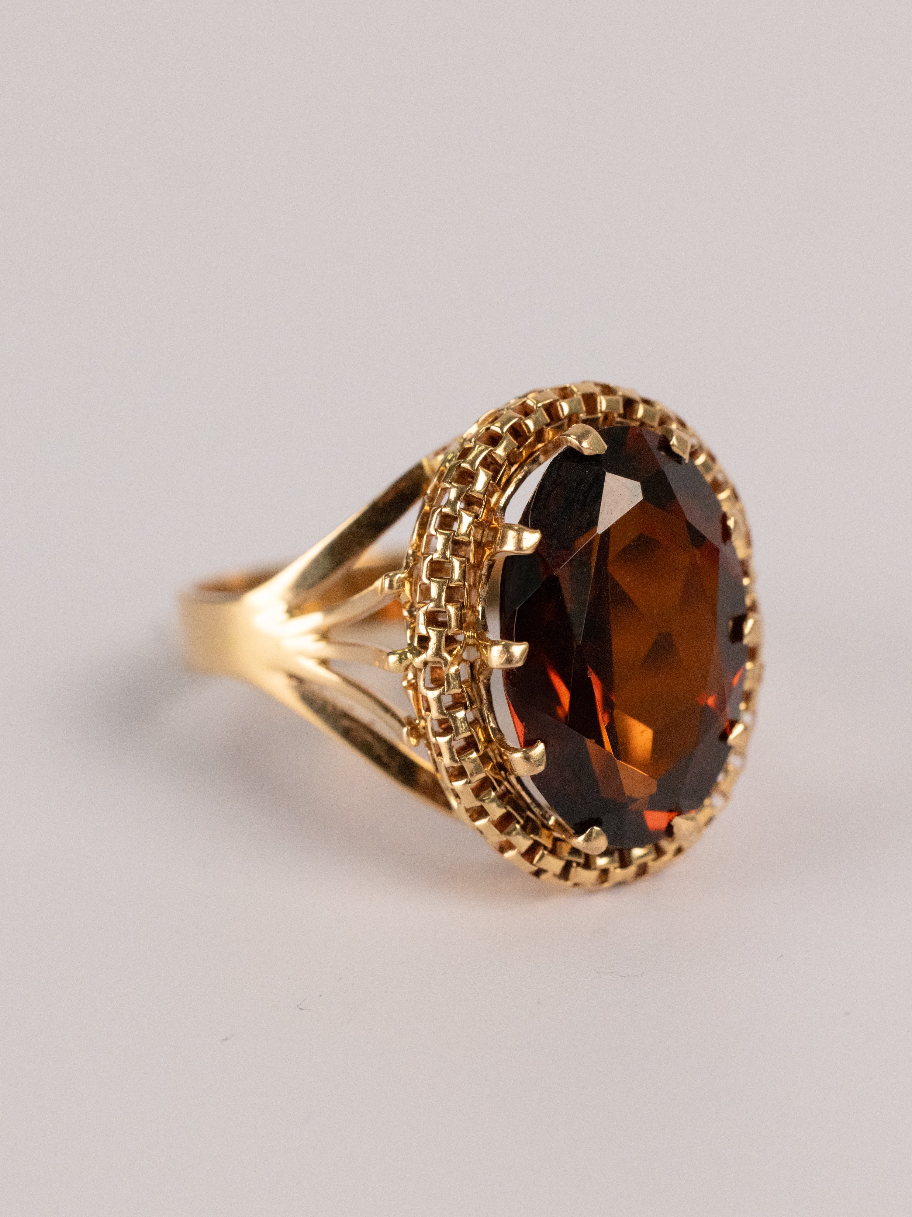 Bague Vintage En Or Jaune Et Ambre