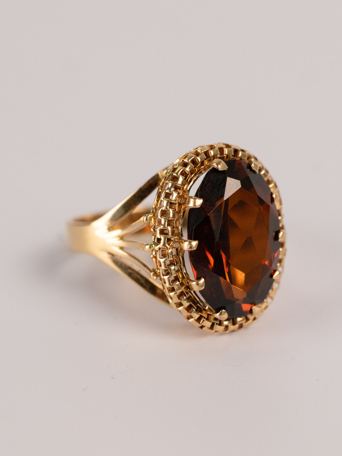Bague Vintage En Or Jaune Et Ambre