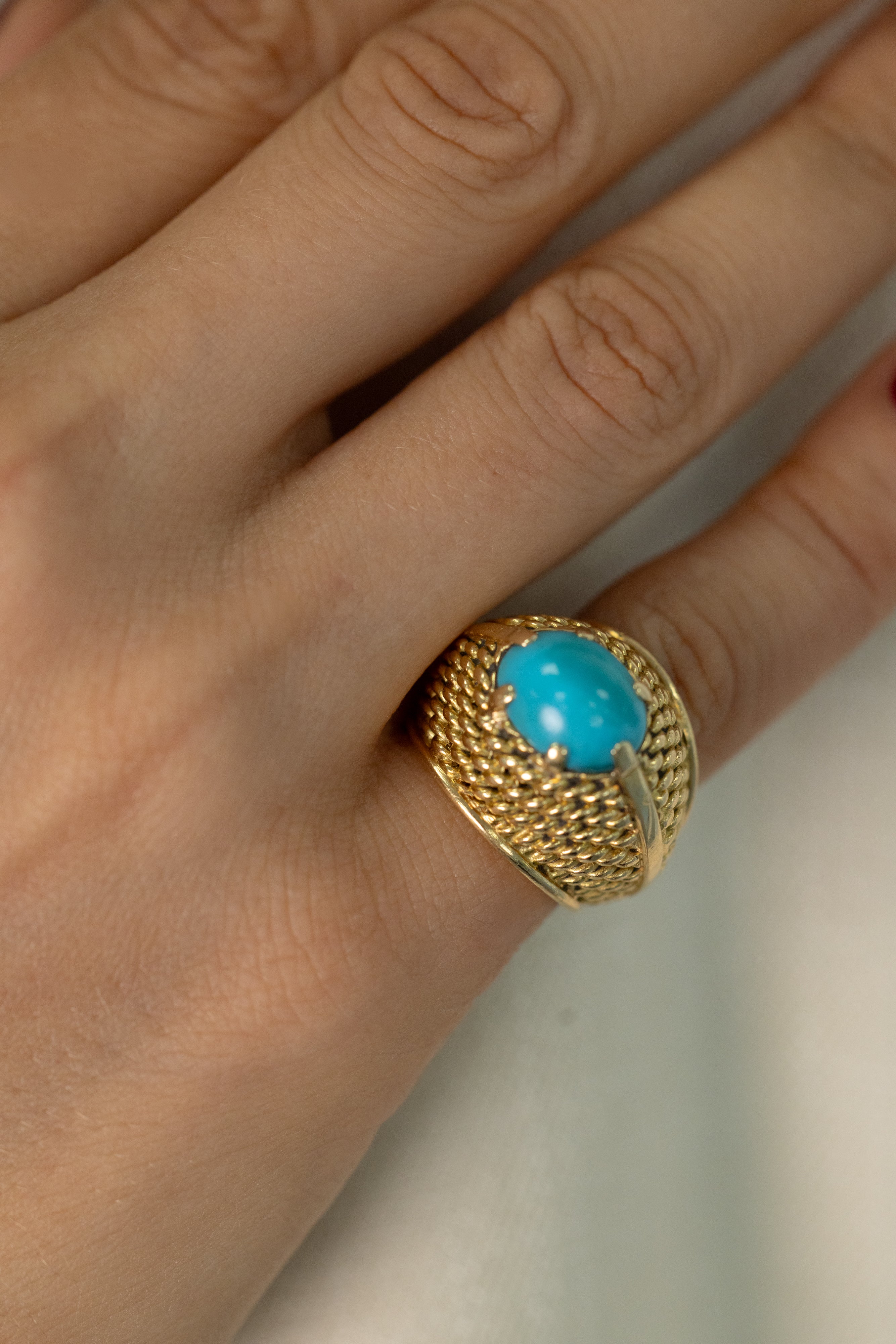 Bague Vintage En Or Jaune Et Turquoise