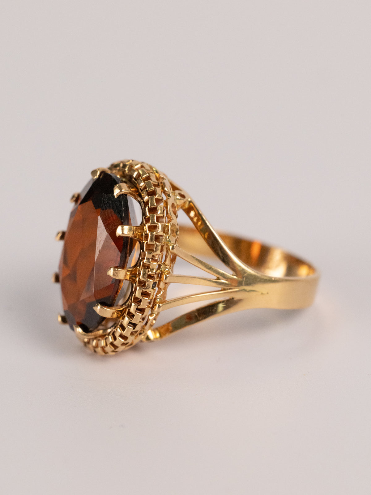 Bague Vintage En Or Jaune Et Ambre