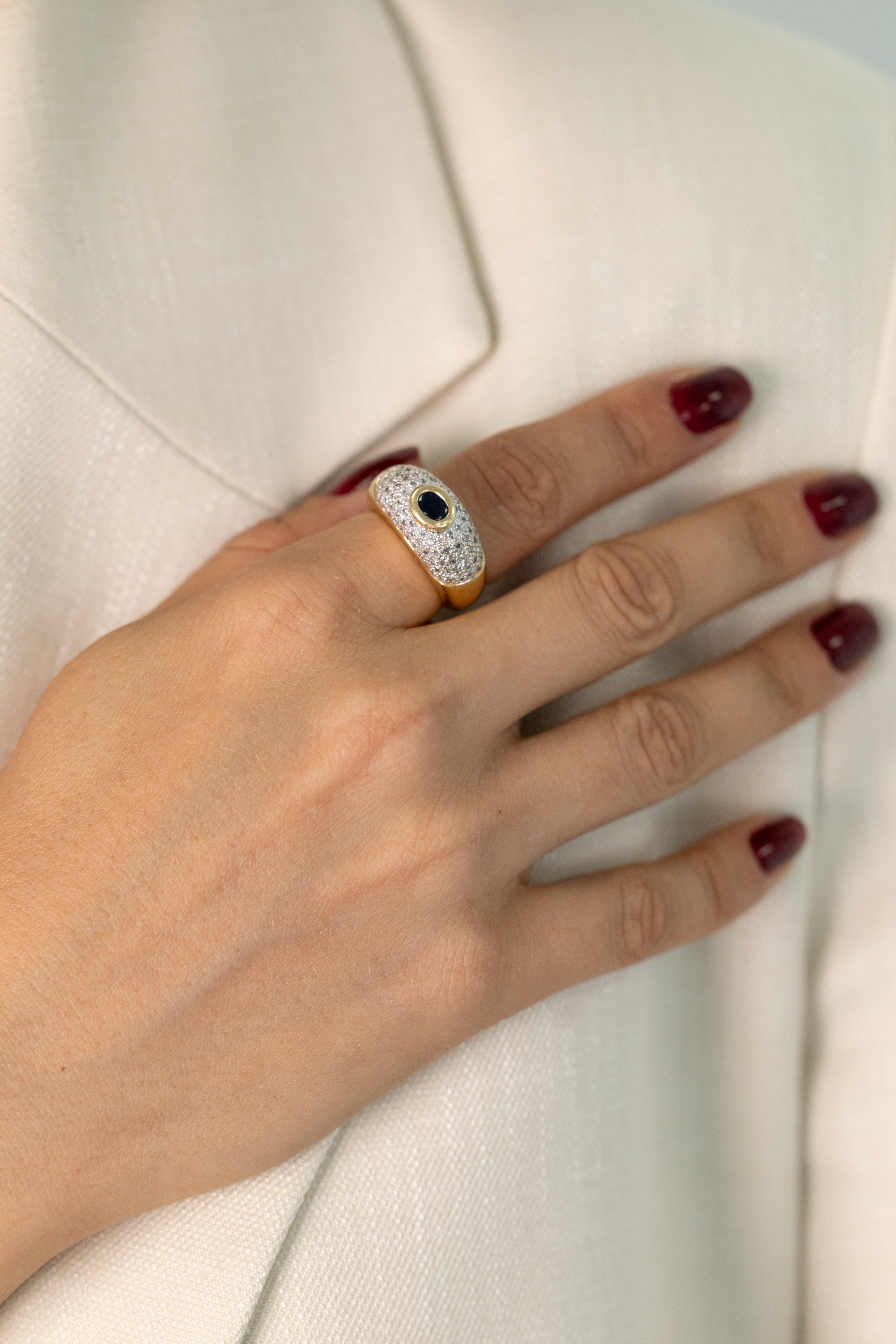 Bague Vintage En Or Jaune, Saphir Et Diamants