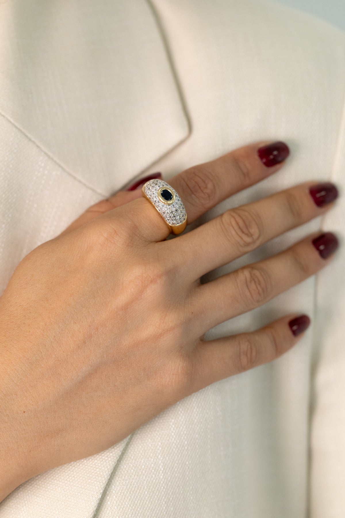 Bague Vintage En Or Jaune, Saphir Et Diamants