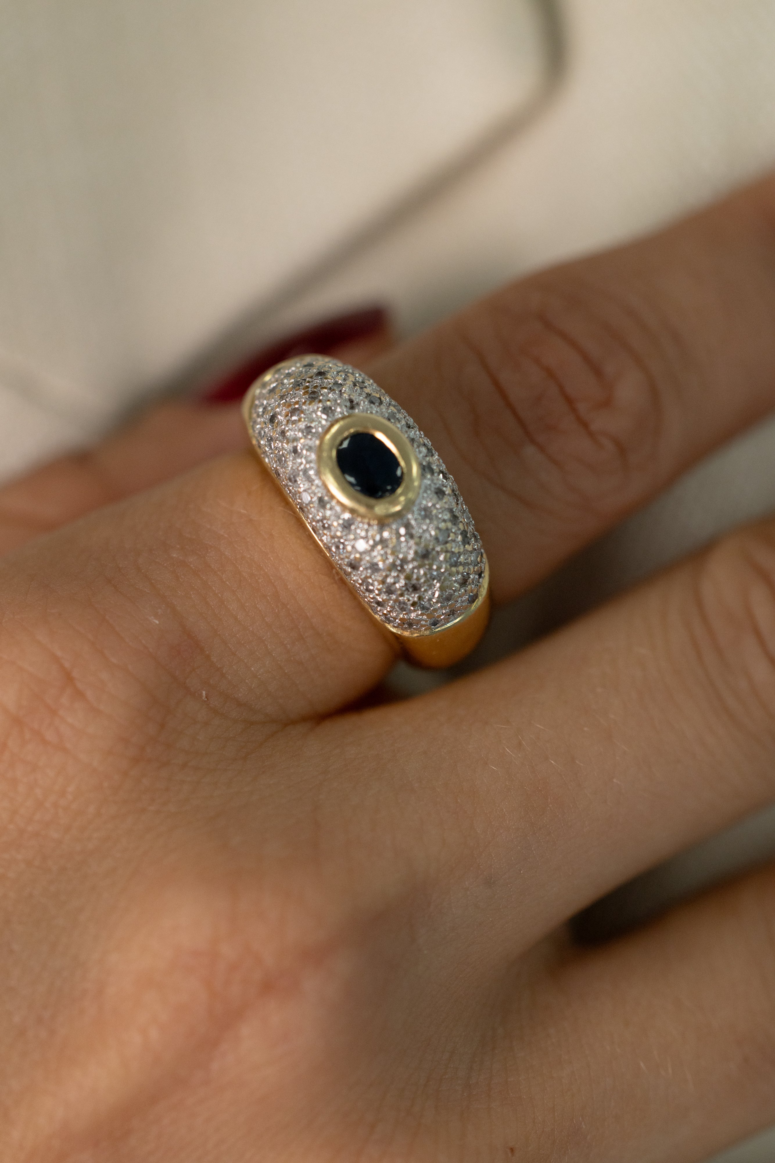Bague Vintage En Or Jaune, Saphir Et Diamants