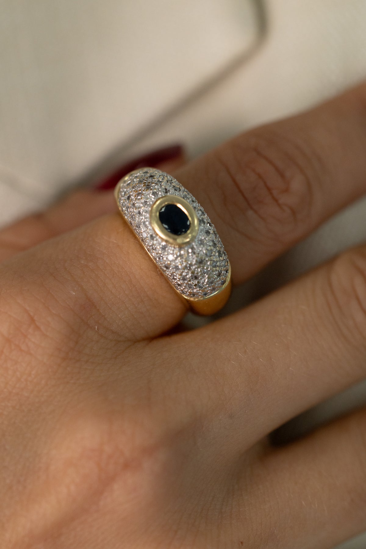 Bague Vintage En Or Jaune, Saphir Et Diamants