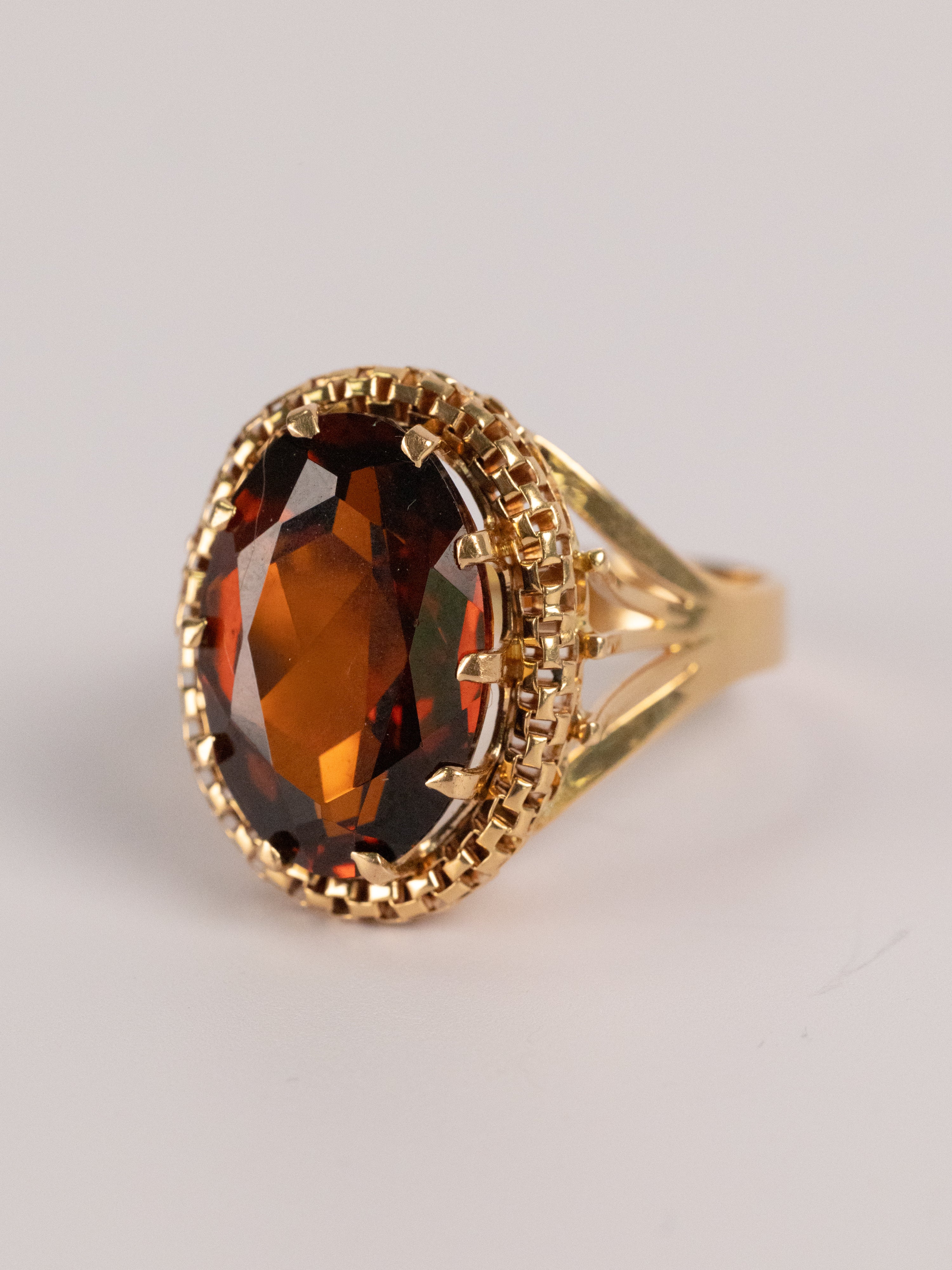 Bague Vintage En Or Jaune Et Ambre