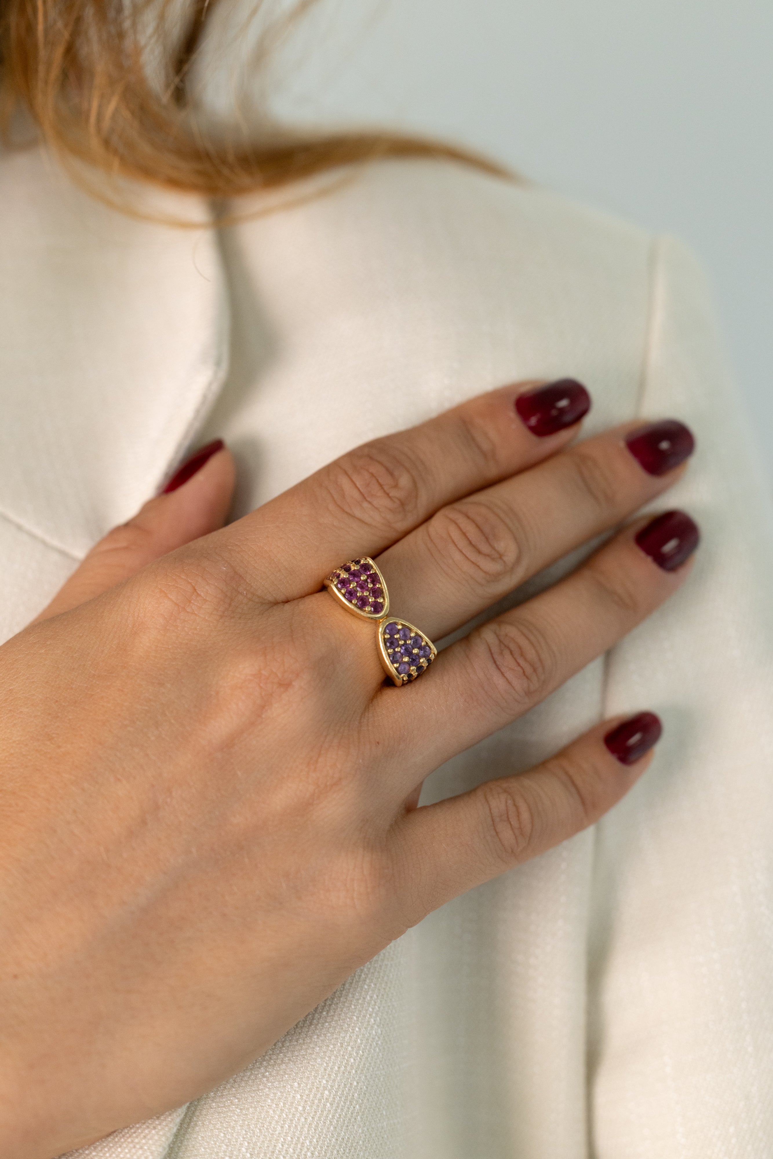 Bague Vintage En Or Jaune Et Améthystes