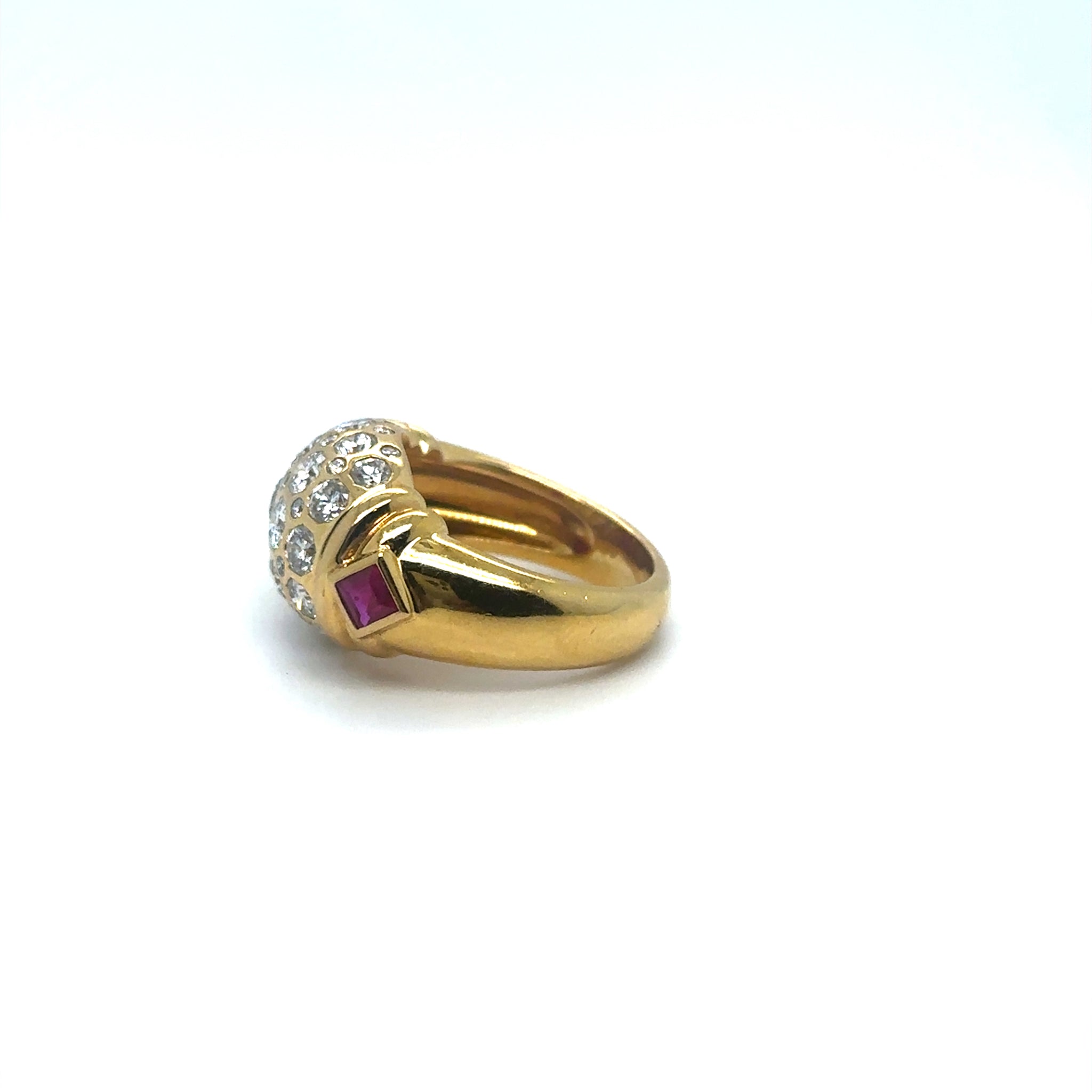 Bague jonc or jaune 18 rubis et diamants